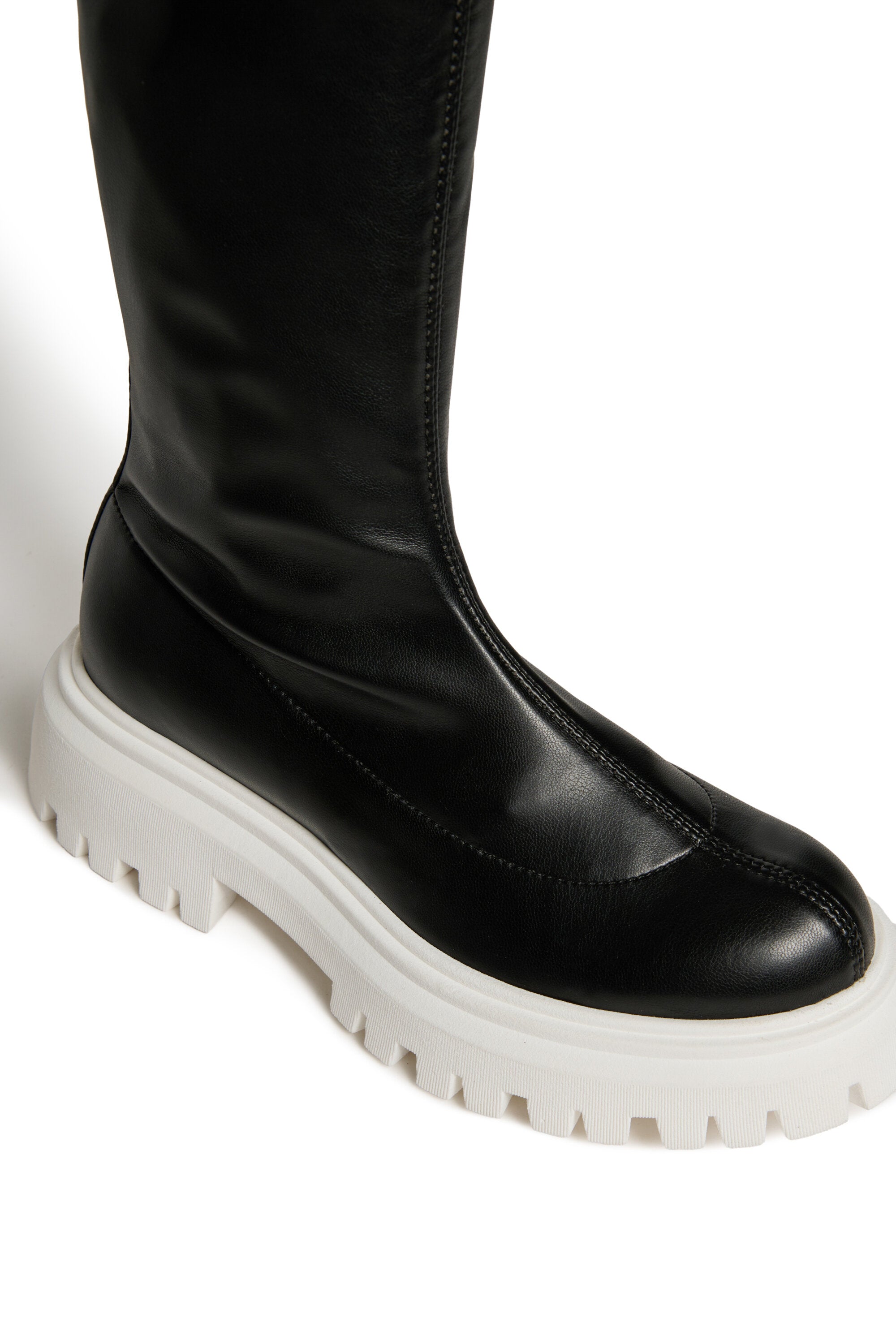 Branded long faux leather boots