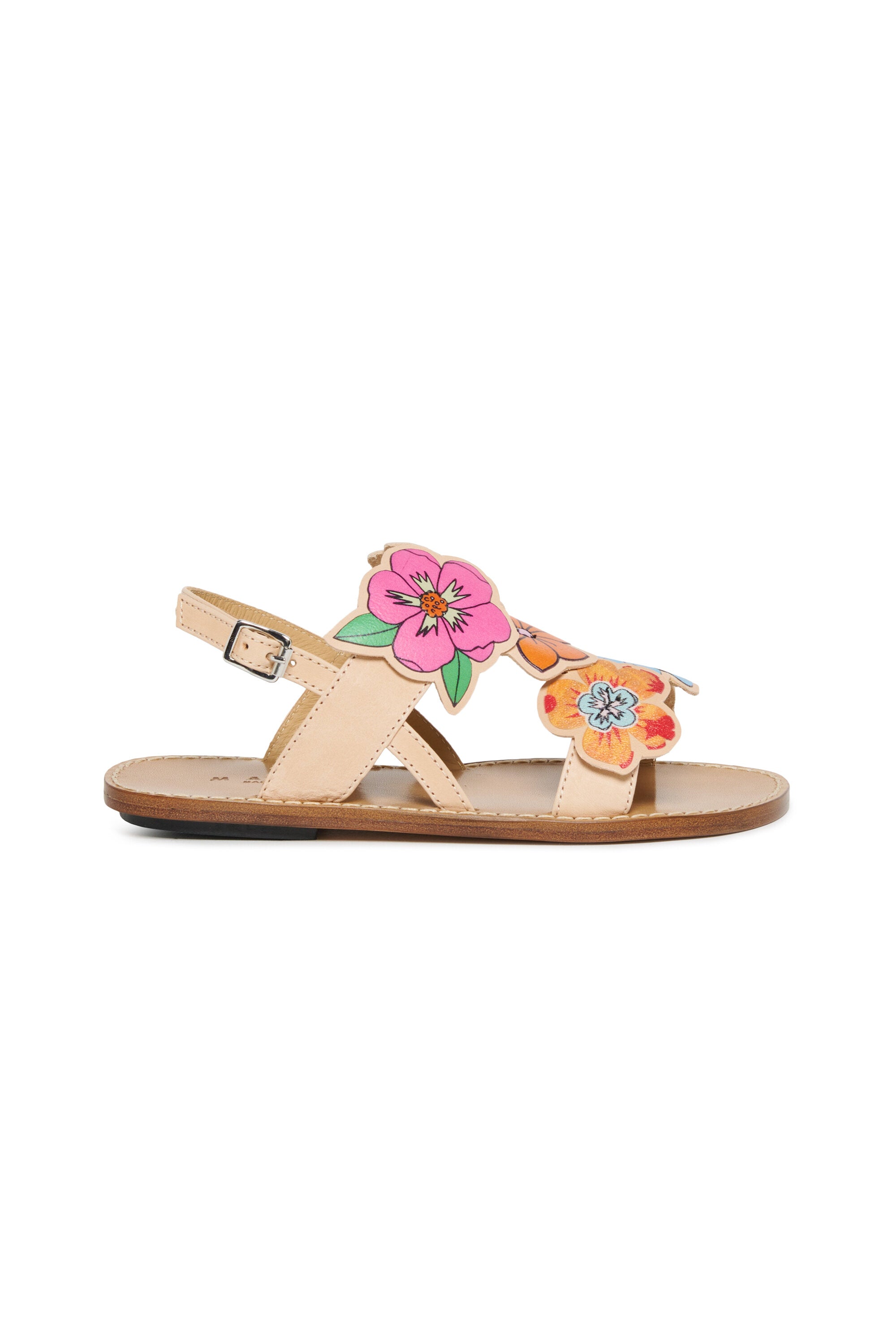 Leather slingback sandals with flowers