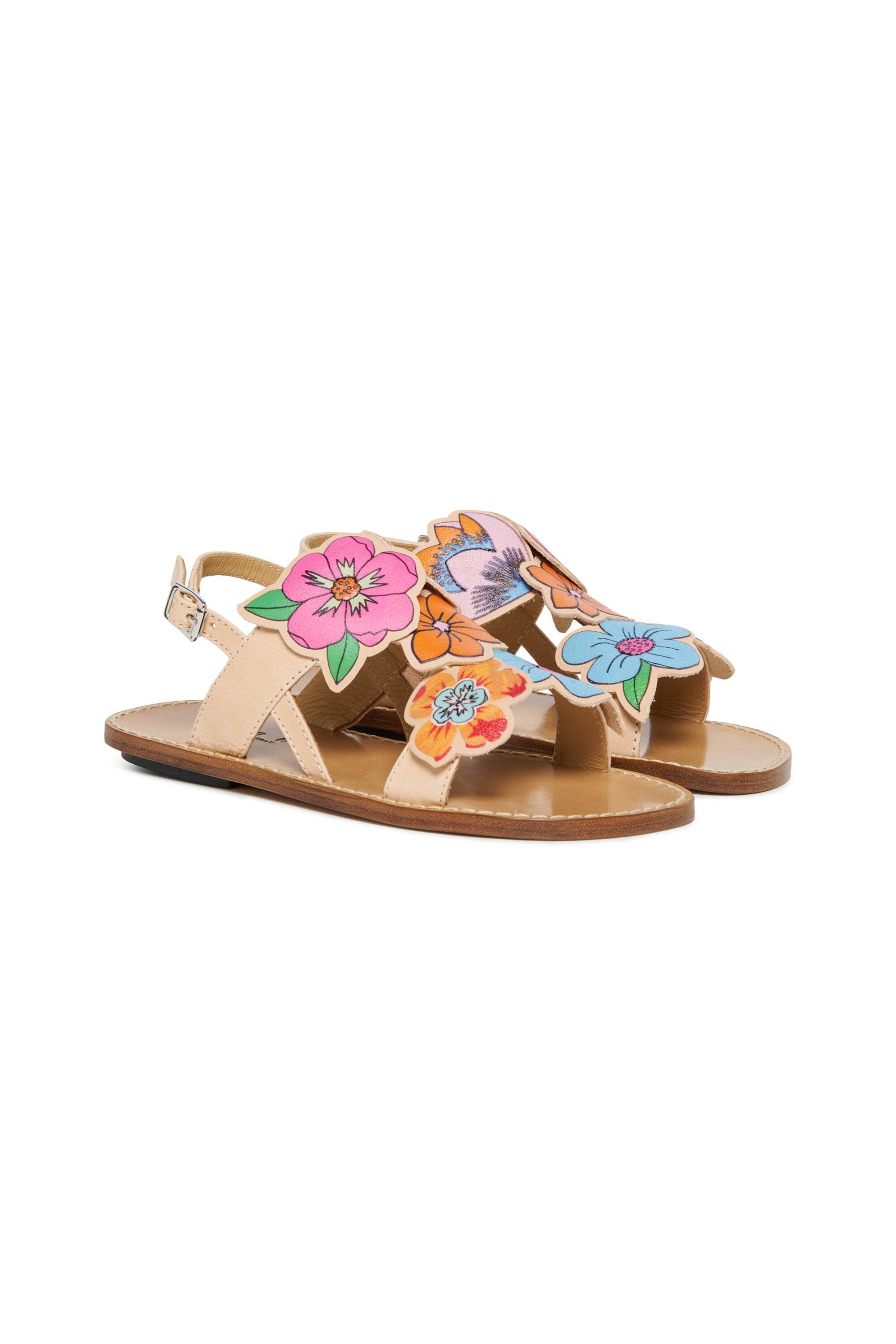 Leather slingback sandals with flowers