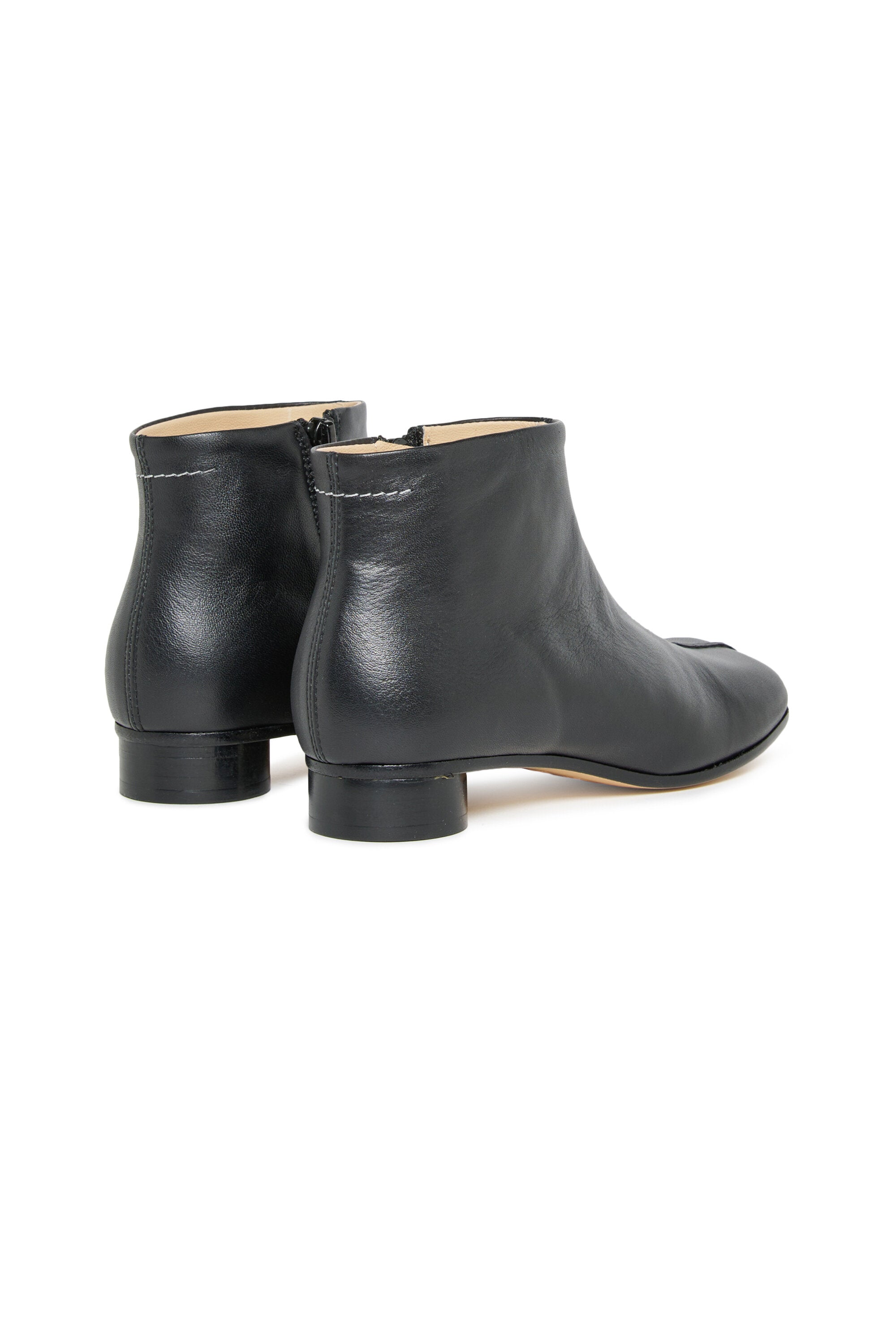 Low leather boots with heels