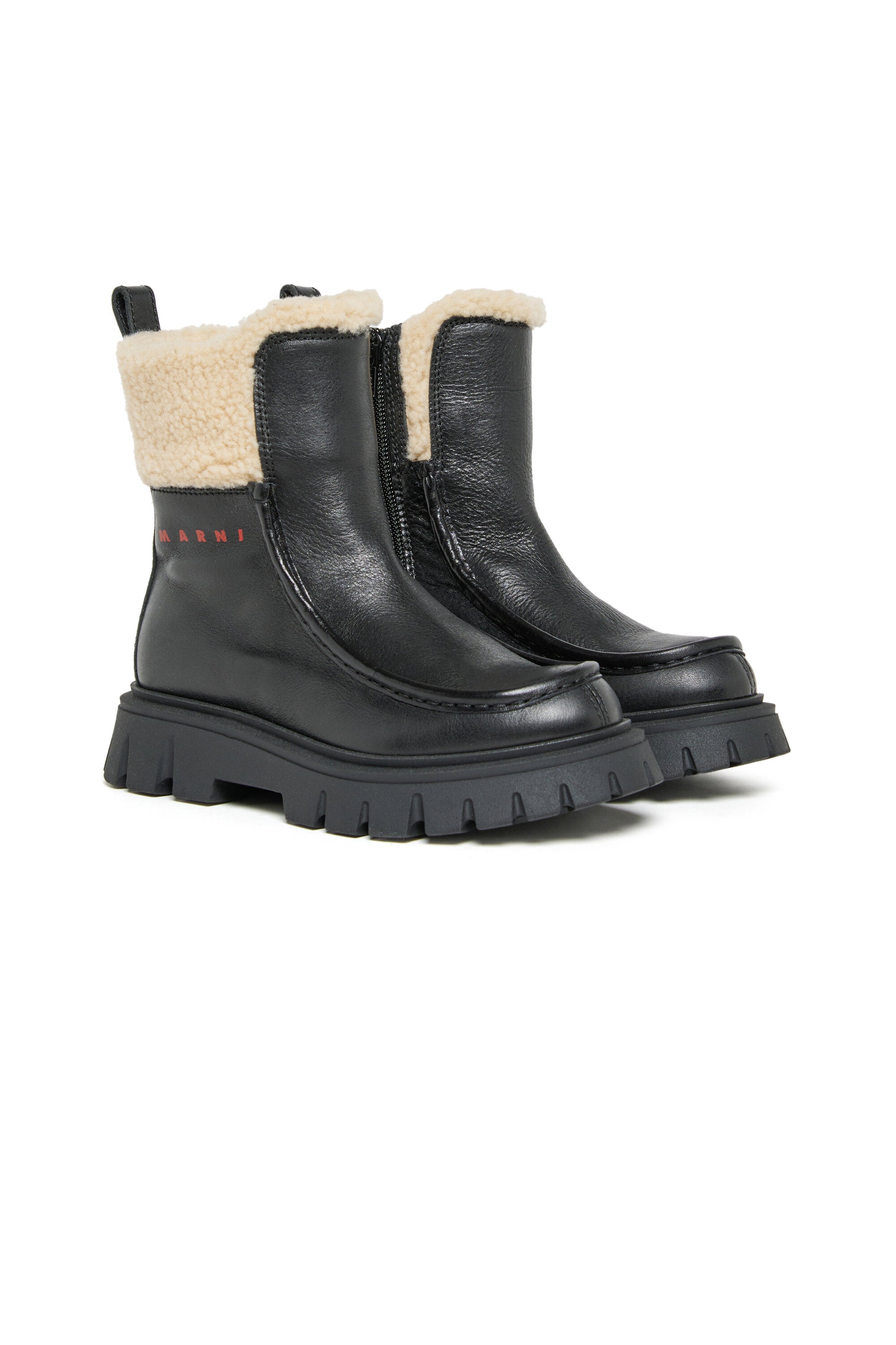 Chelsea leather boots with teddy collar