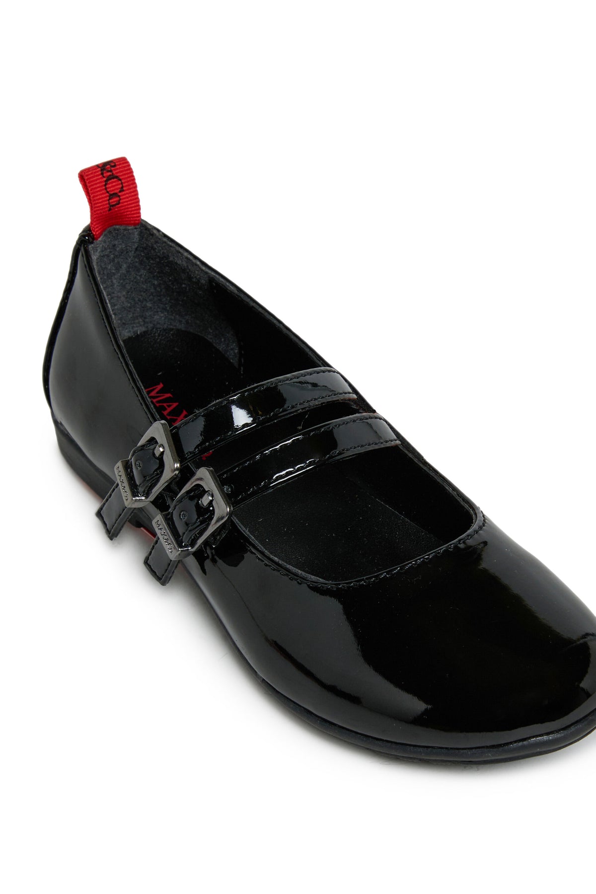 Patent ballet flats with double buckle