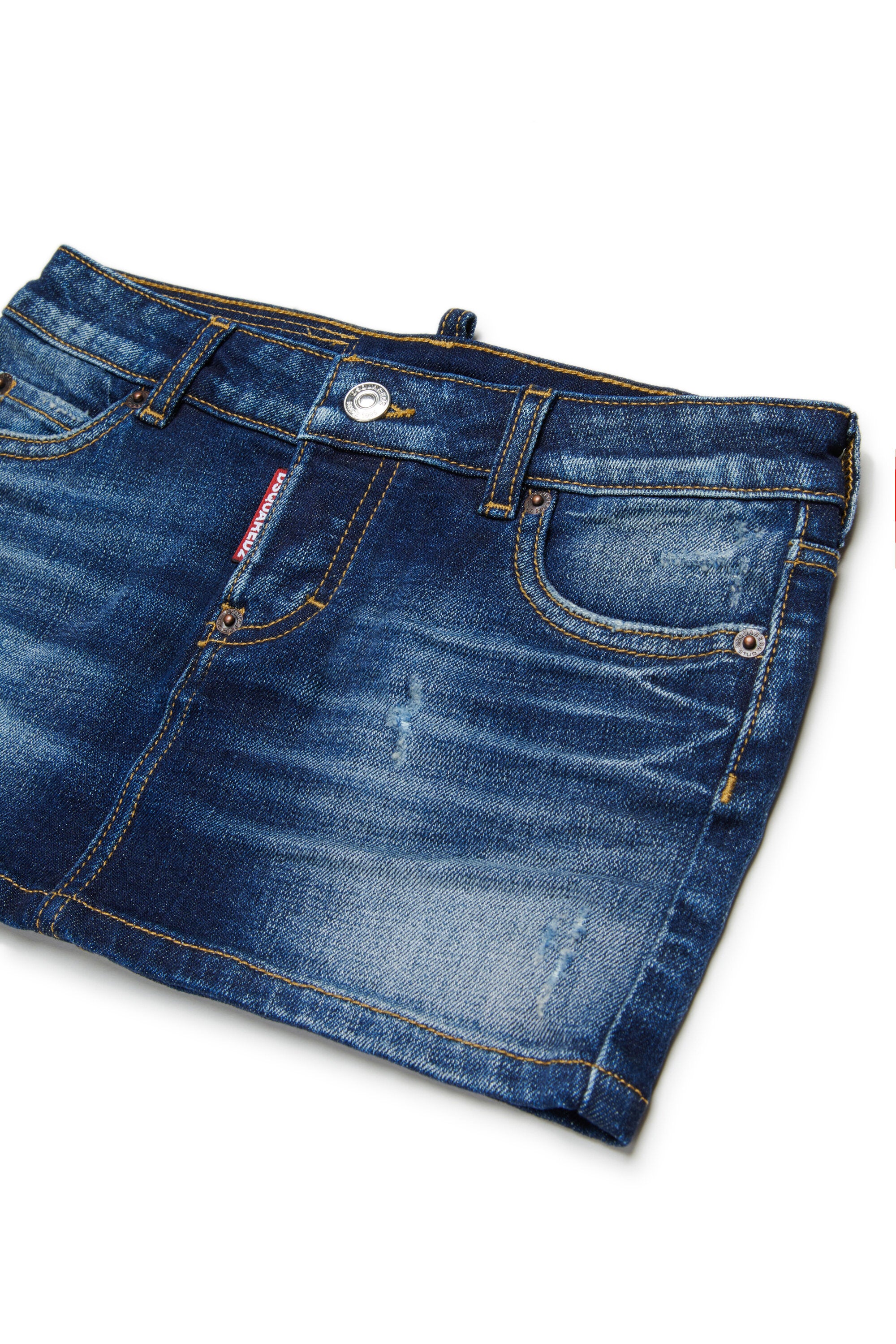 Dark blue denim mini skirt with breaks