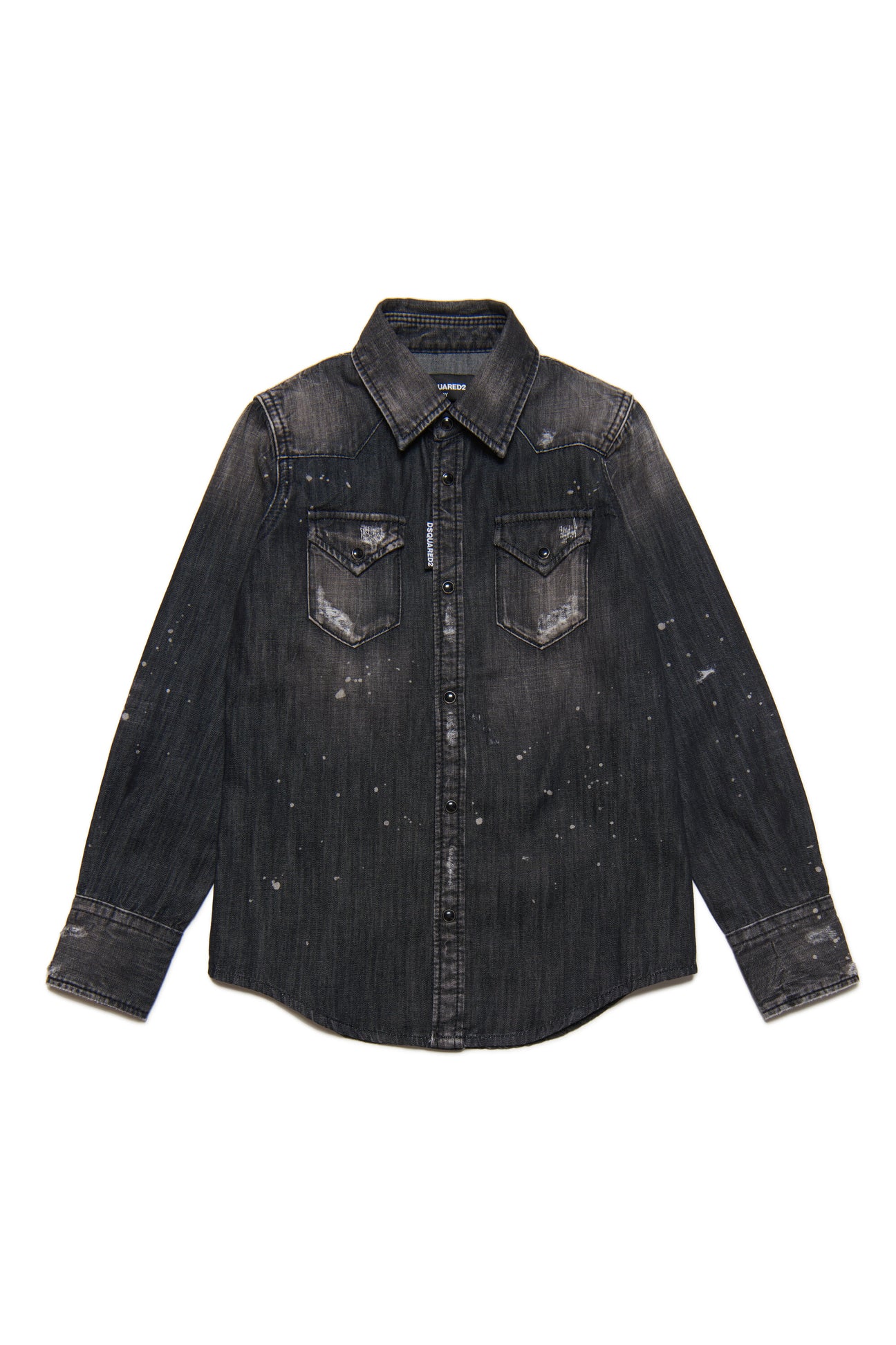 Black shaded denim shirt with tears and stains 