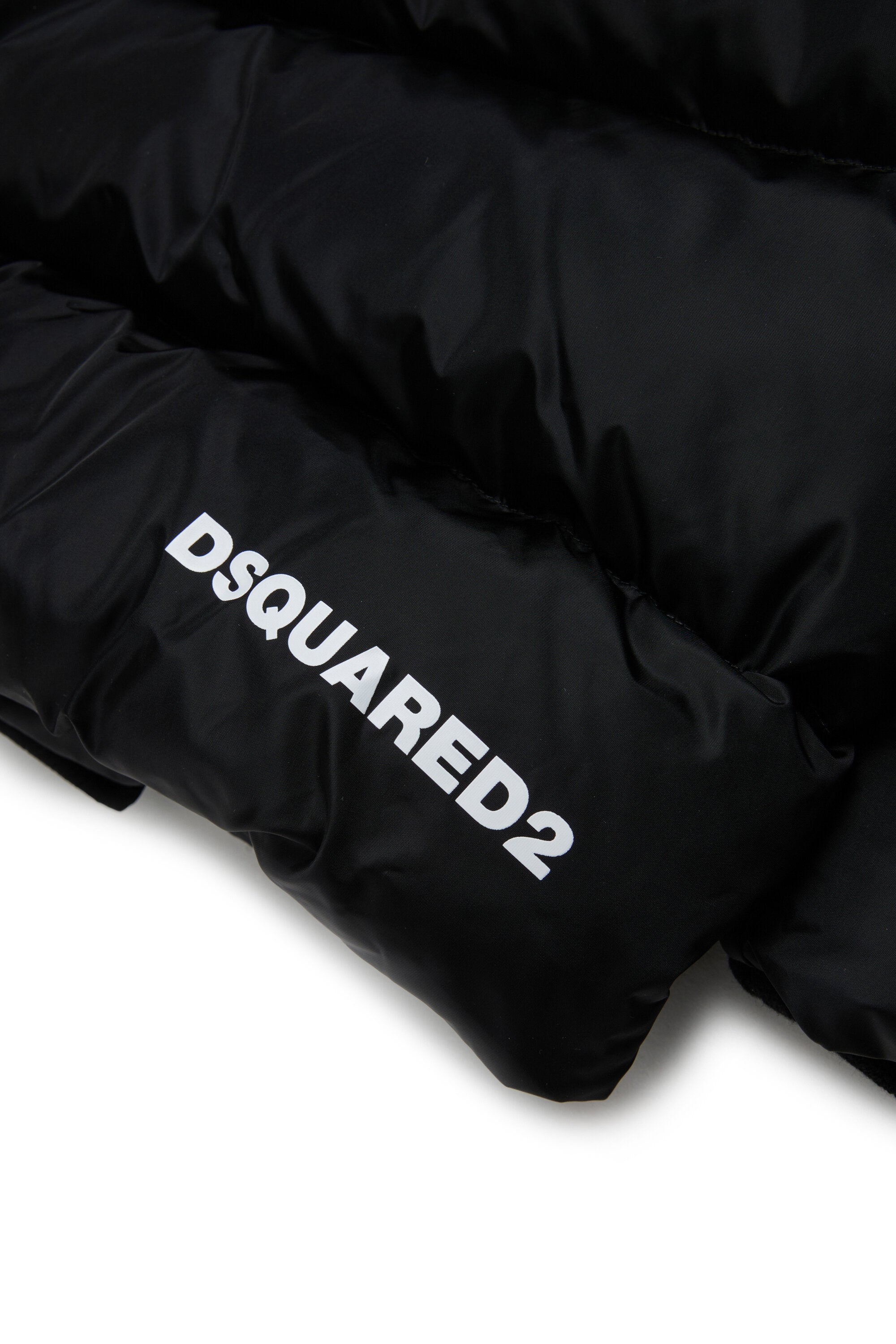 Short padded jacket with hood and DSQUARED2 logo