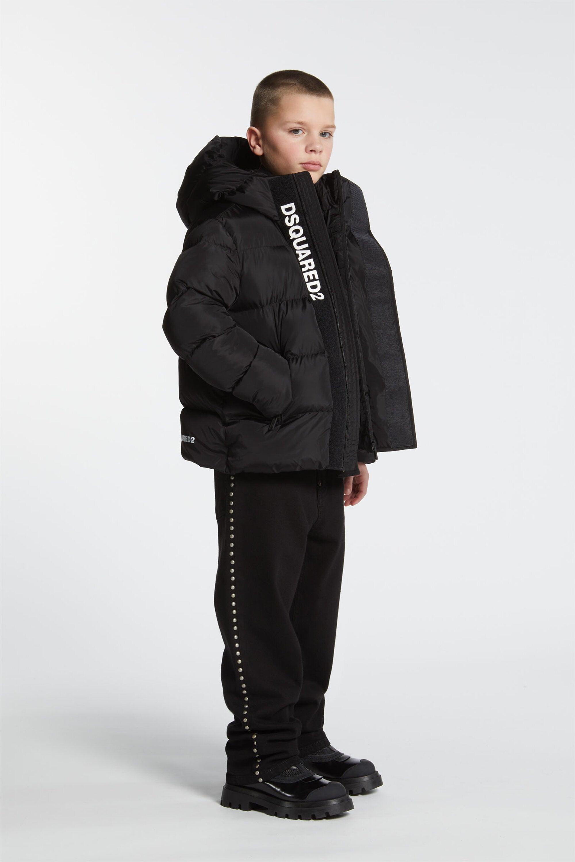 Short padded jacket with hood and DSQUARED2 logo