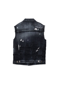 Black denim vest with rhinestones