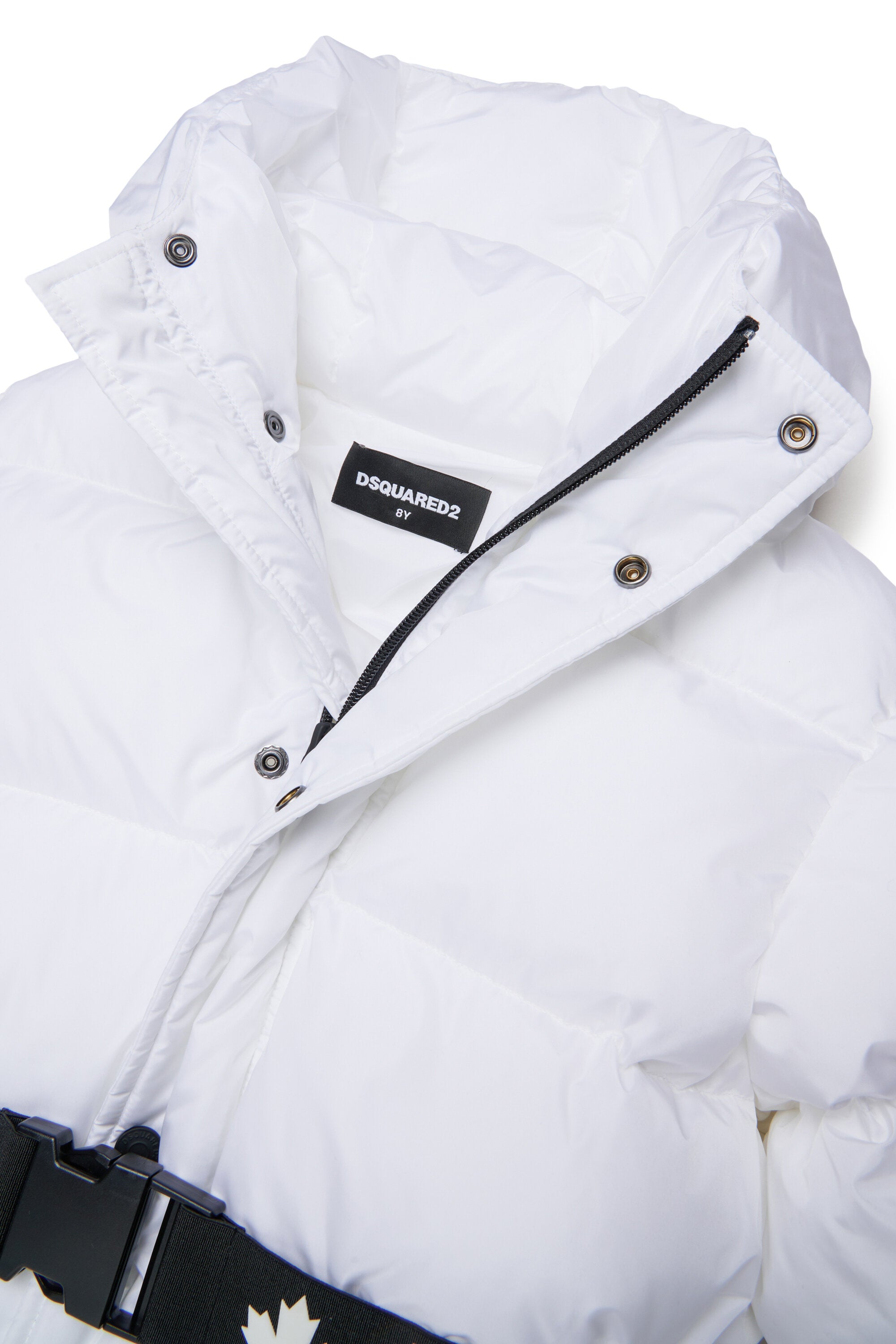 Long padded jacket with branded belt