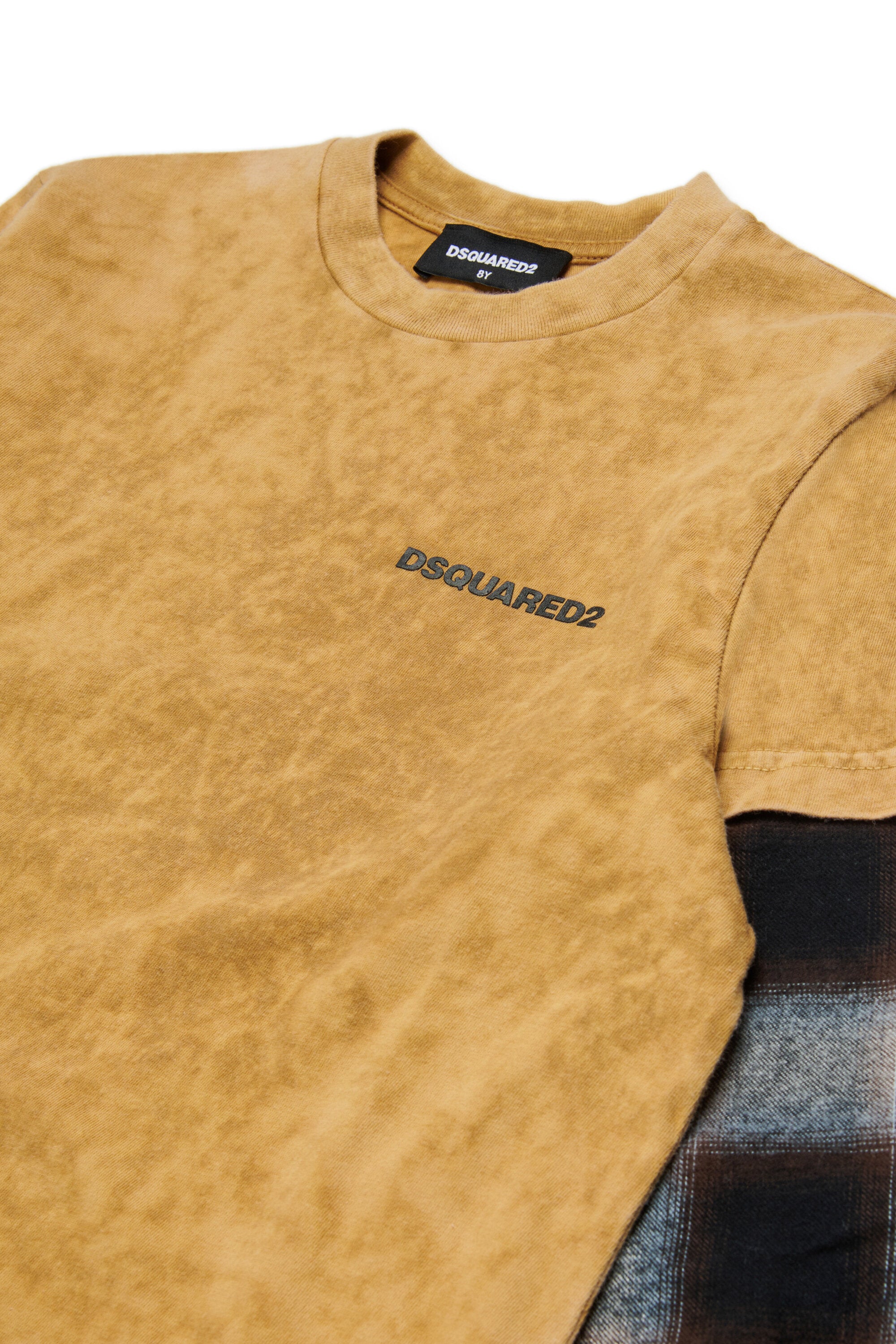 Jersey T-shirt with plaid sleeves