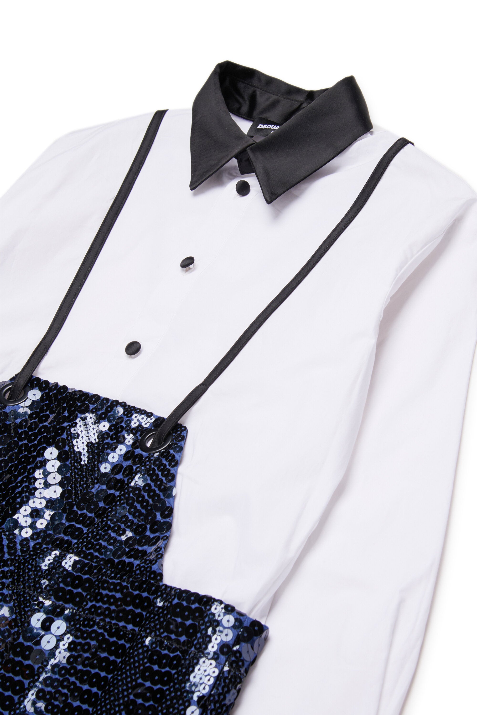Shirt dress with suspenders and sequins