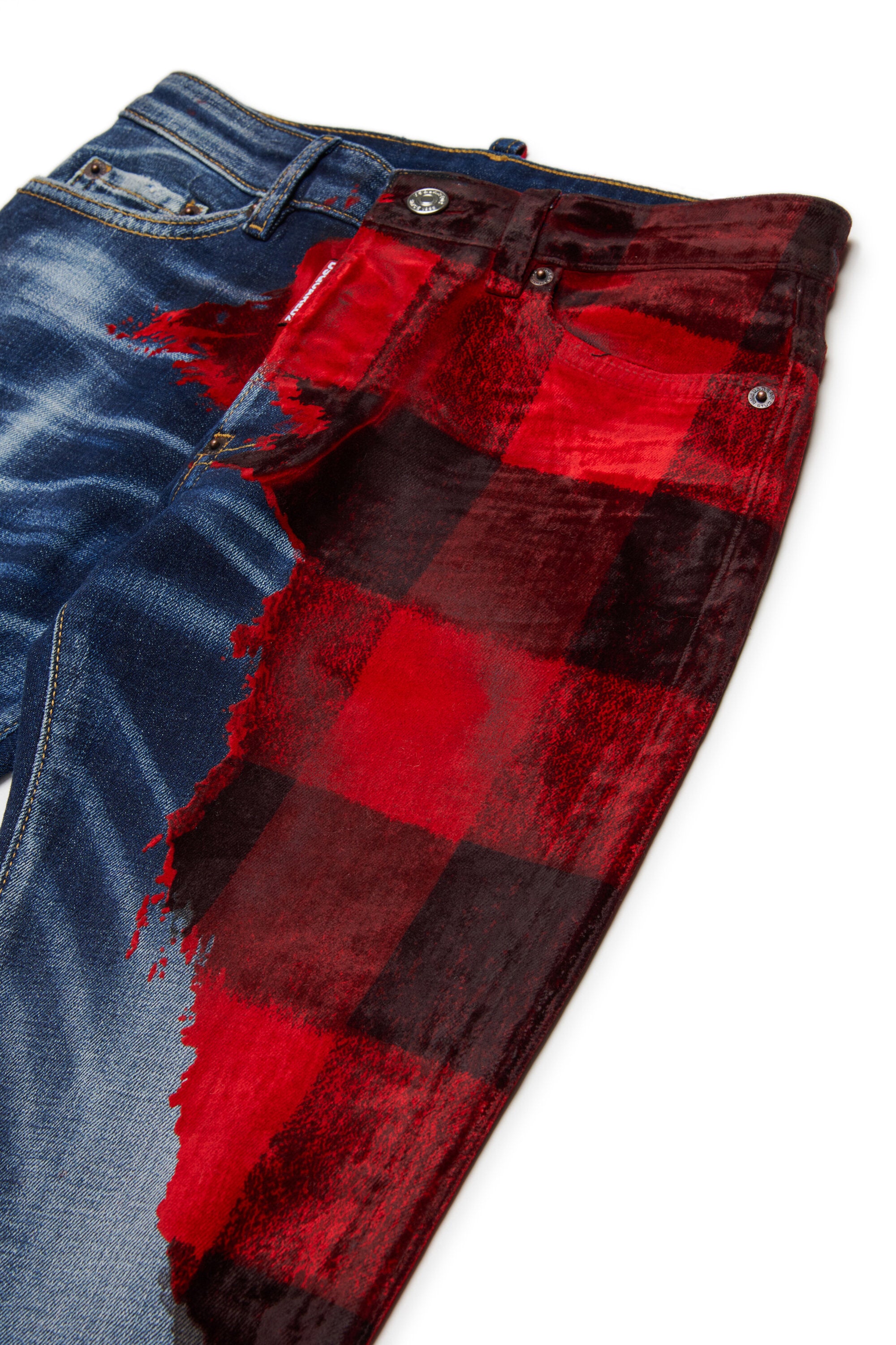 Dark blue loose jeans with plaid print - Bro Jean