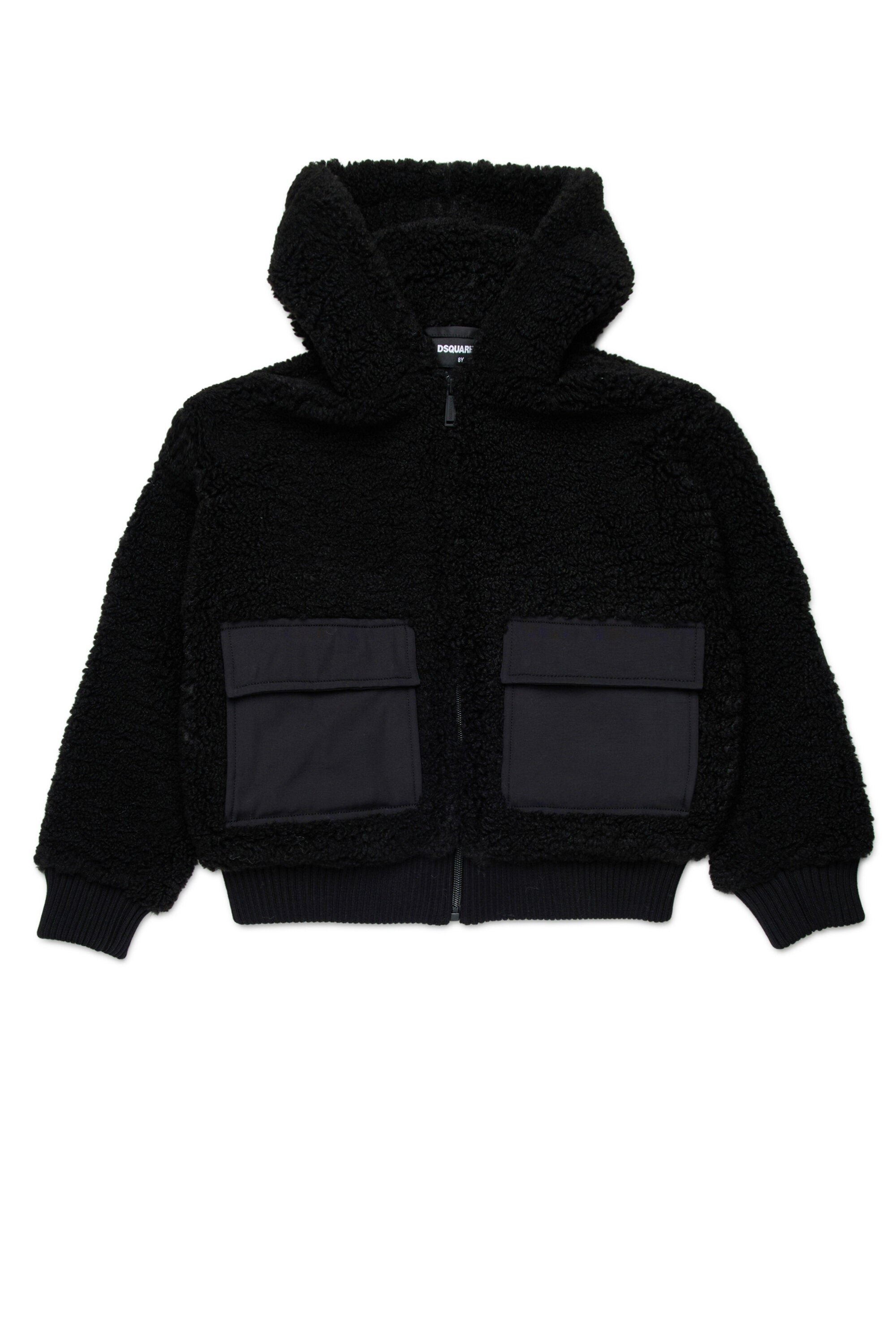 Teddy hooded jacket with maxi logo