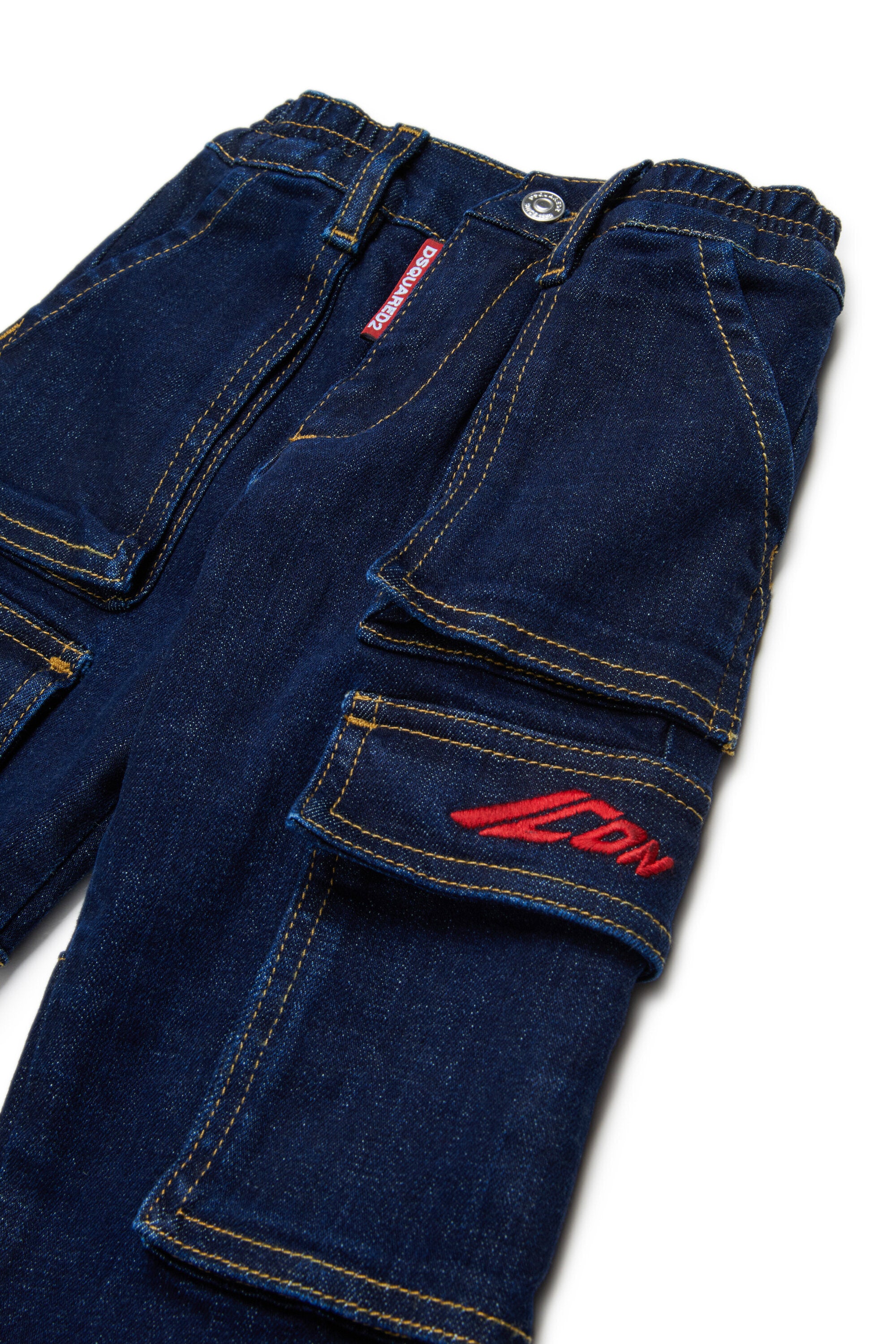 Regular dark blue denim cargo jeans