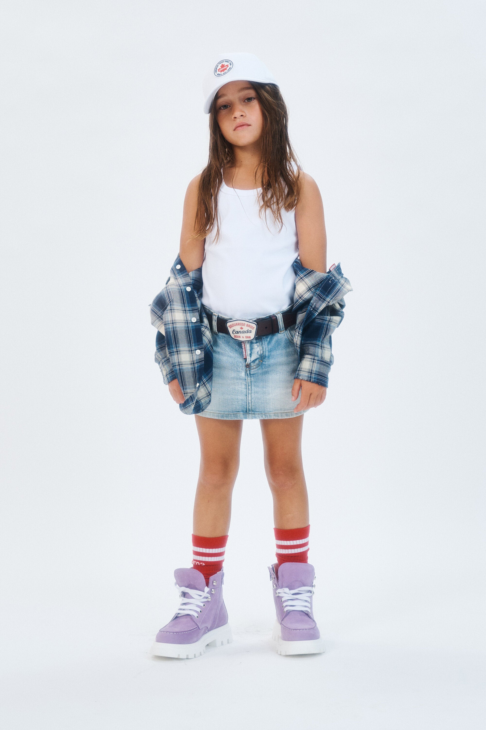 Denim mini skirt with logo