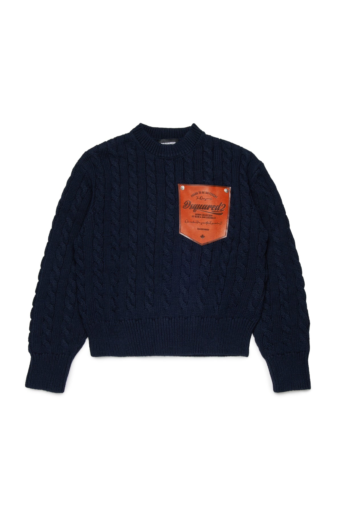 Cable-knit crewneck pullover with logo