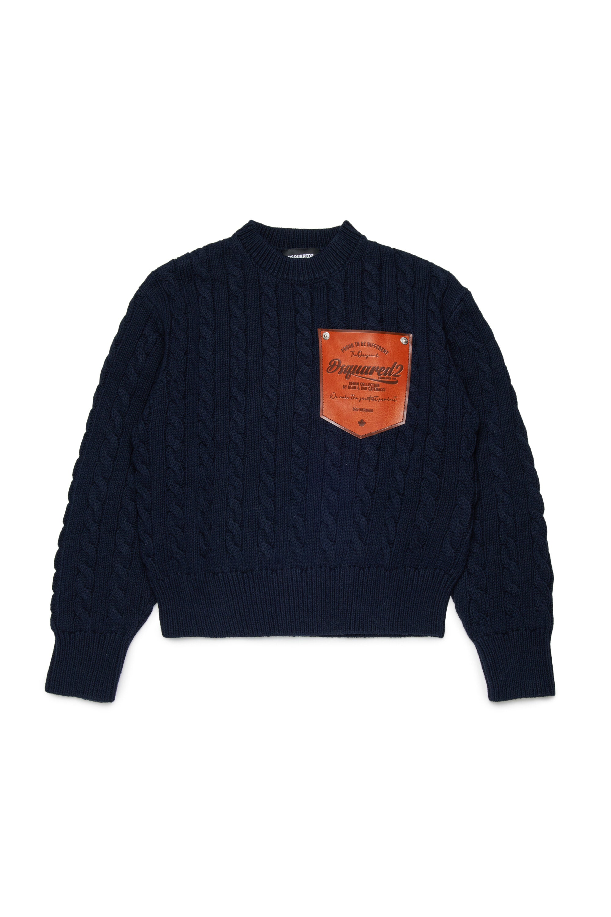 Cable-knit crewneck pullover with logo
