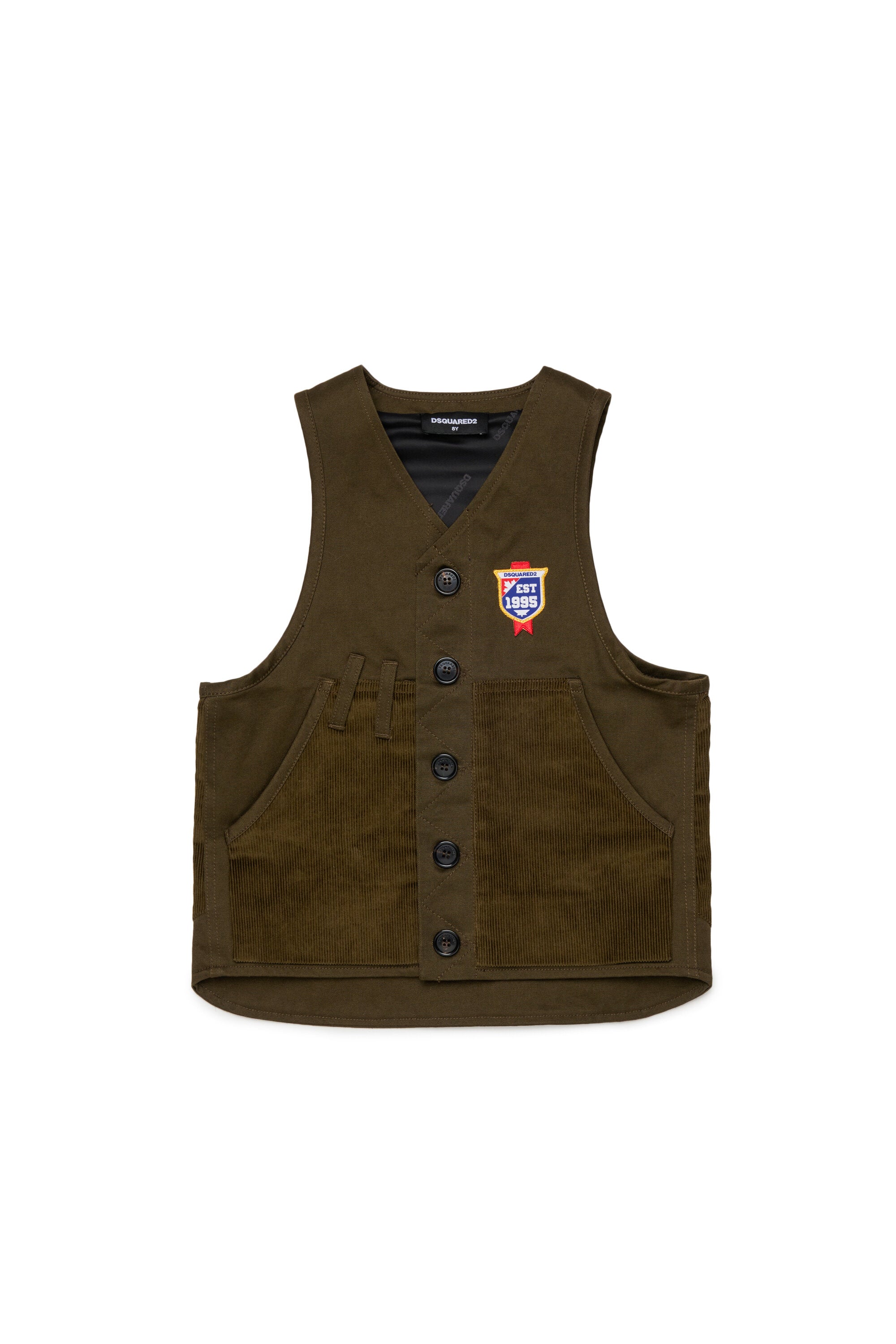 Vest with decorative patches and logo