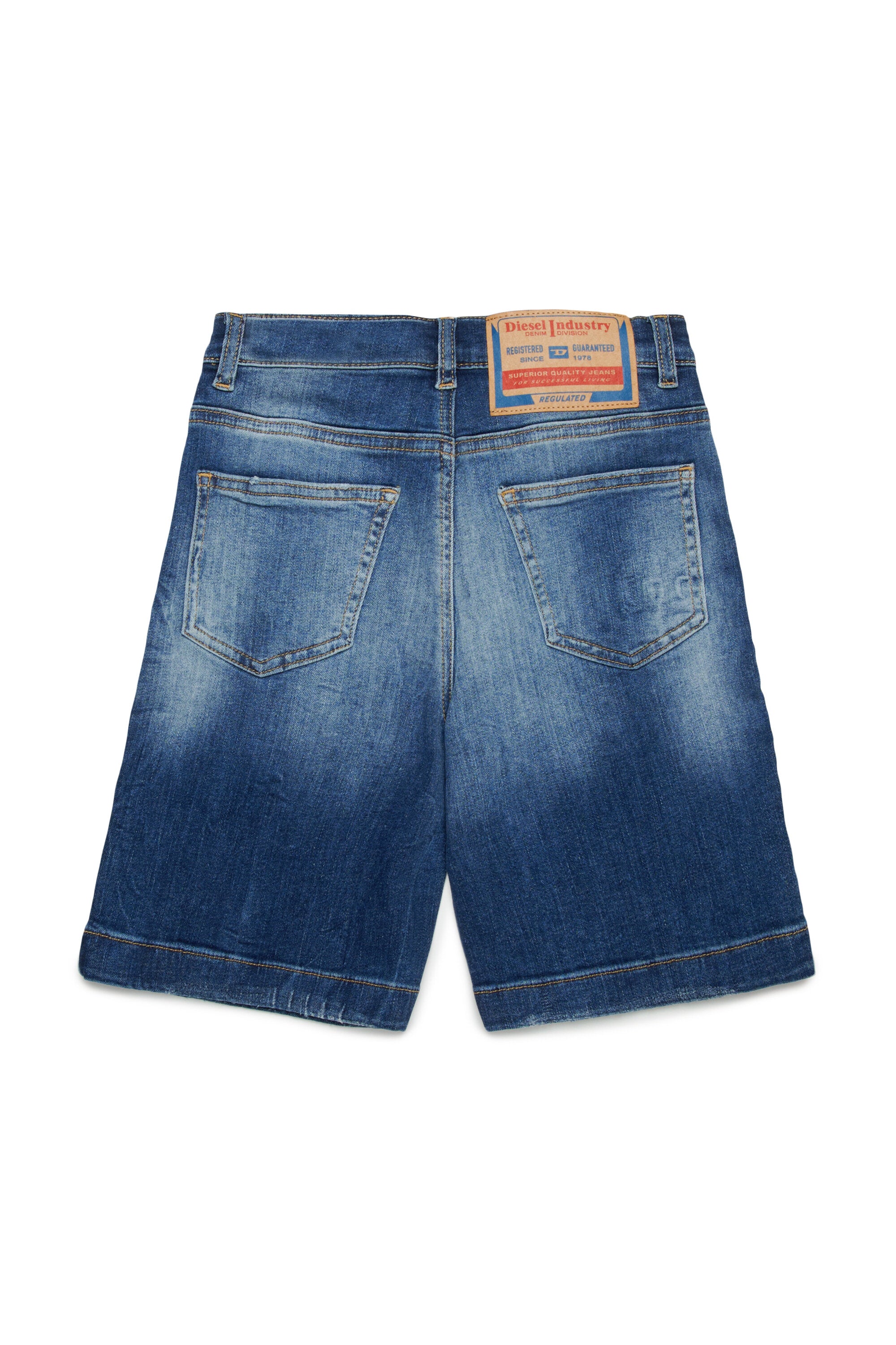 Medium blue denim shorts with rips