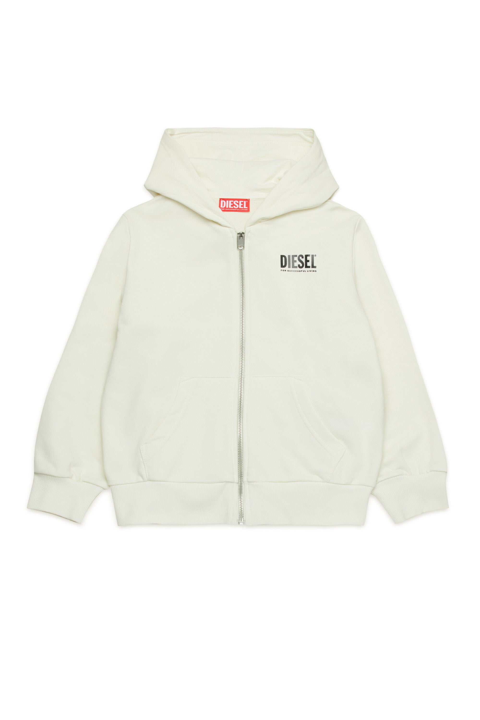 Hooded cotton sweatshirt with zip and logo