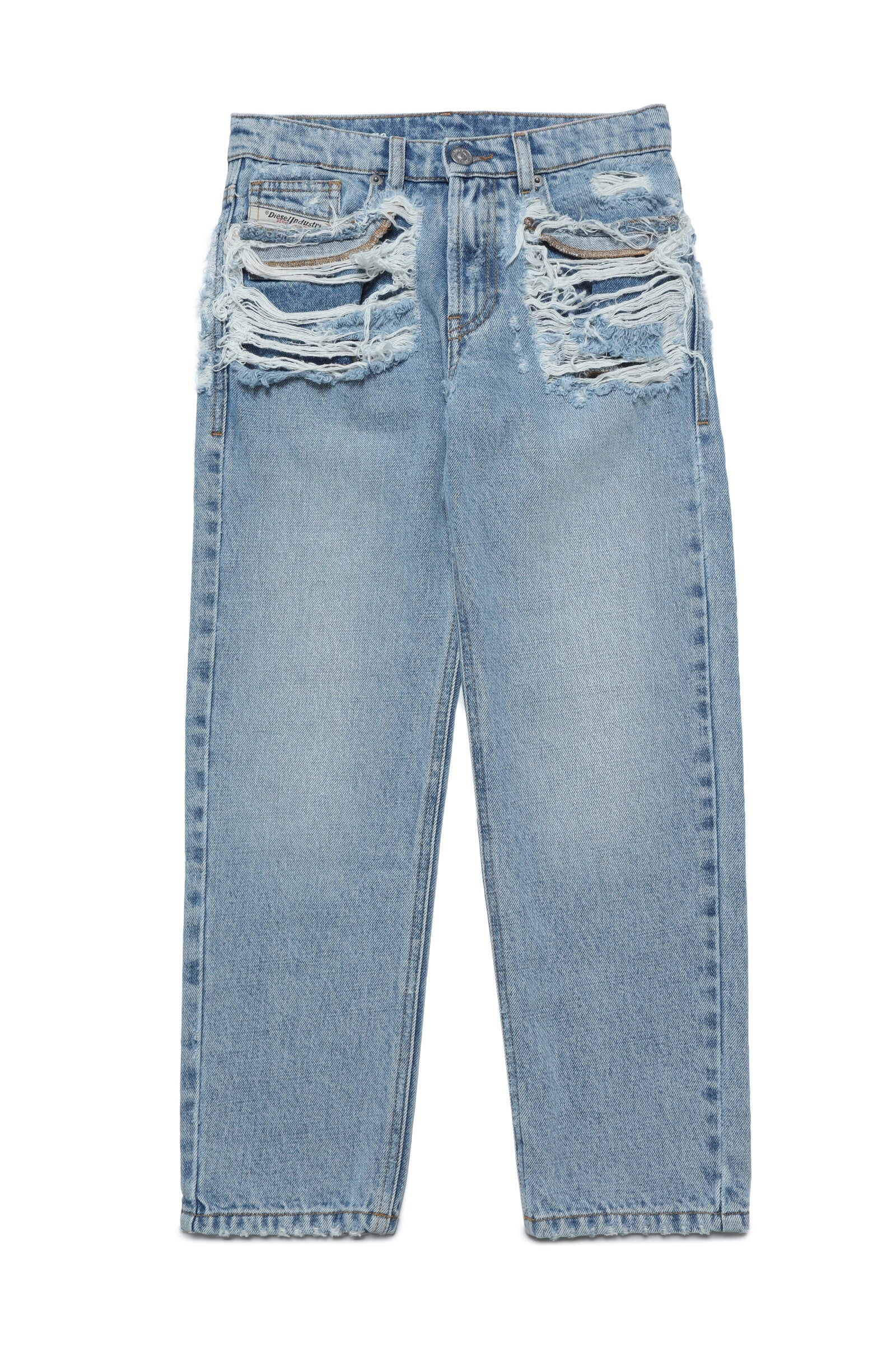 Straight jeans with abrasions