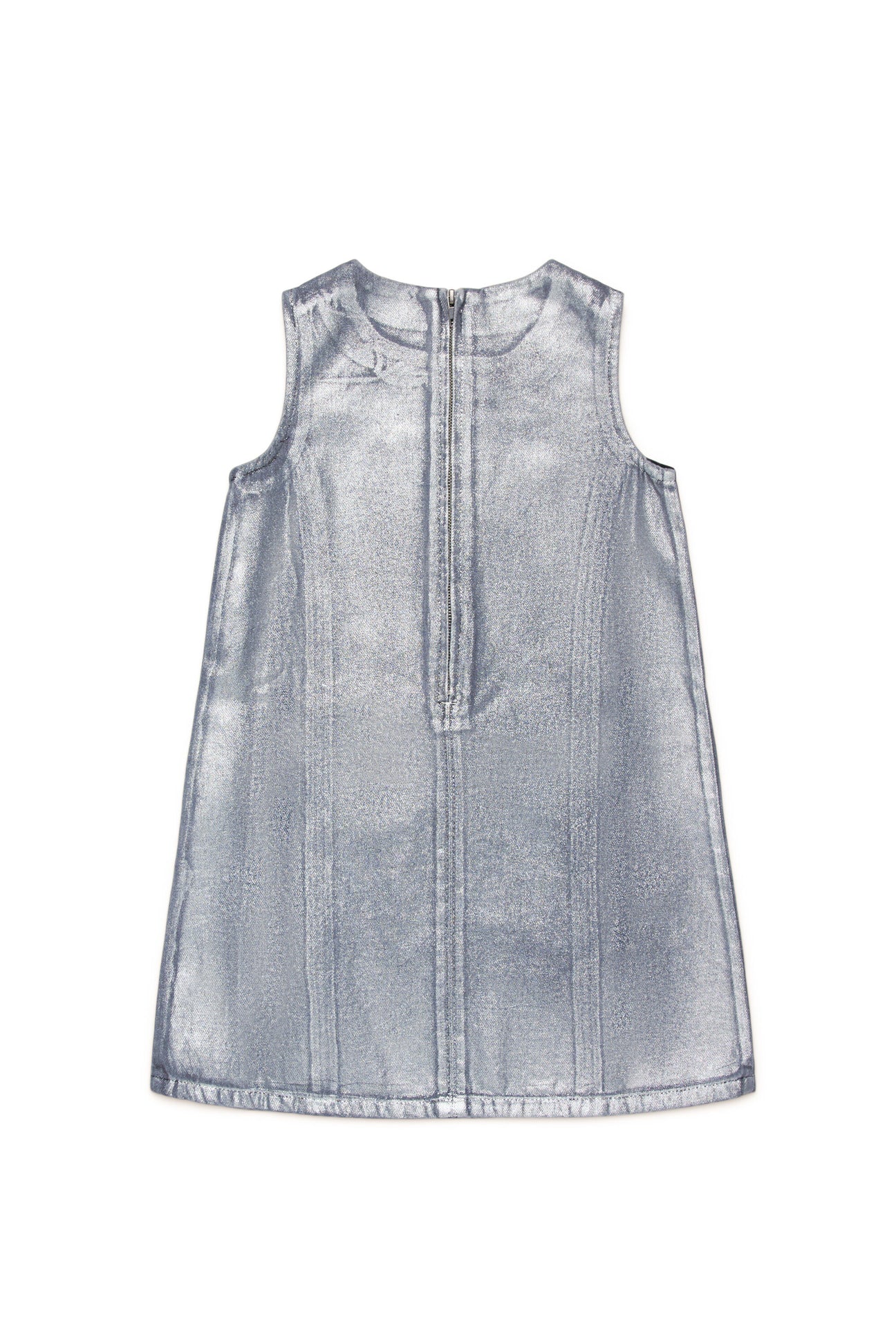 Sleeveless denim dress with all-over silver mylar Sleeveless denim dress with all-over silver mylar