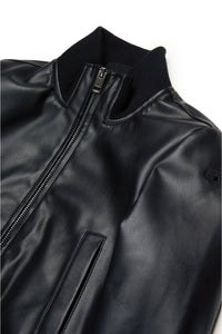 Imitation leather bomber jacket