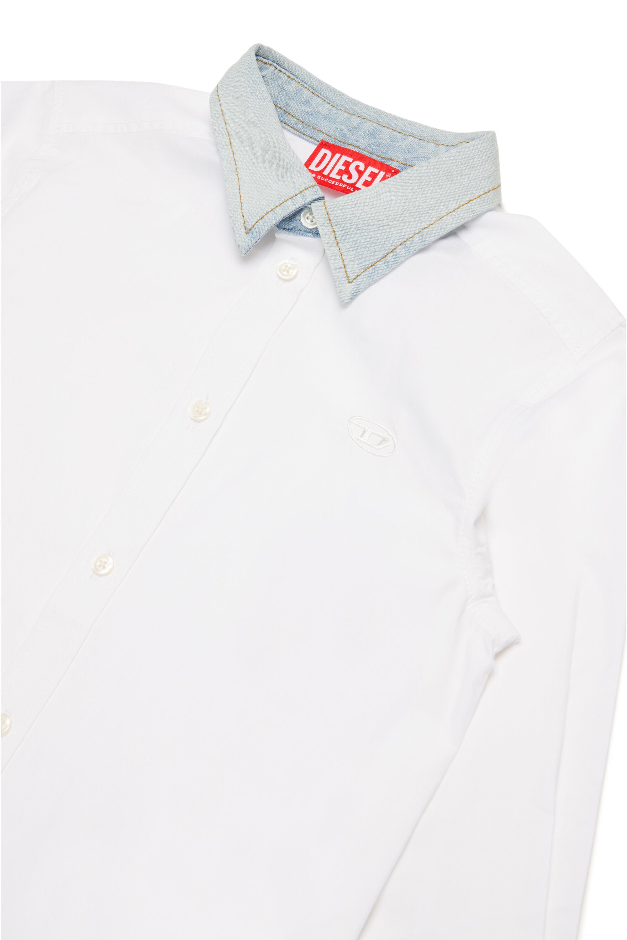 Poplin shirt with denim collar