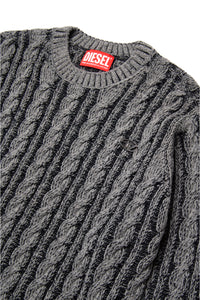 Chenille-blend pullover with braids and ribbing