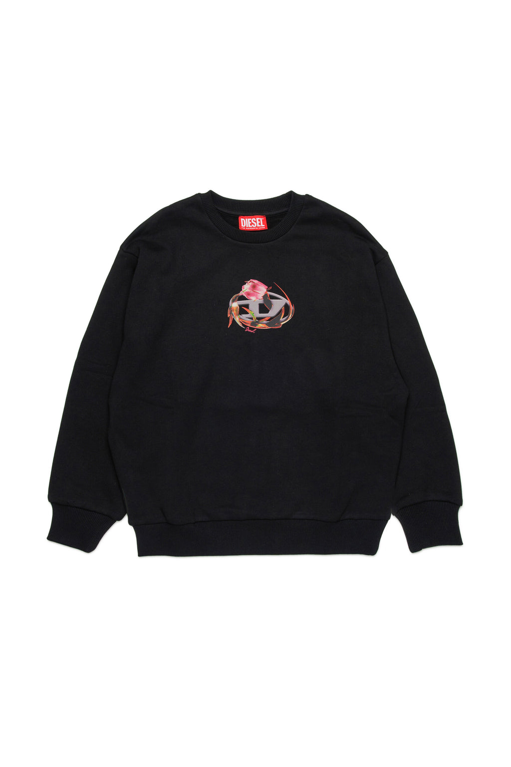 Crew-neck sweatshirt with oval D floral graphic