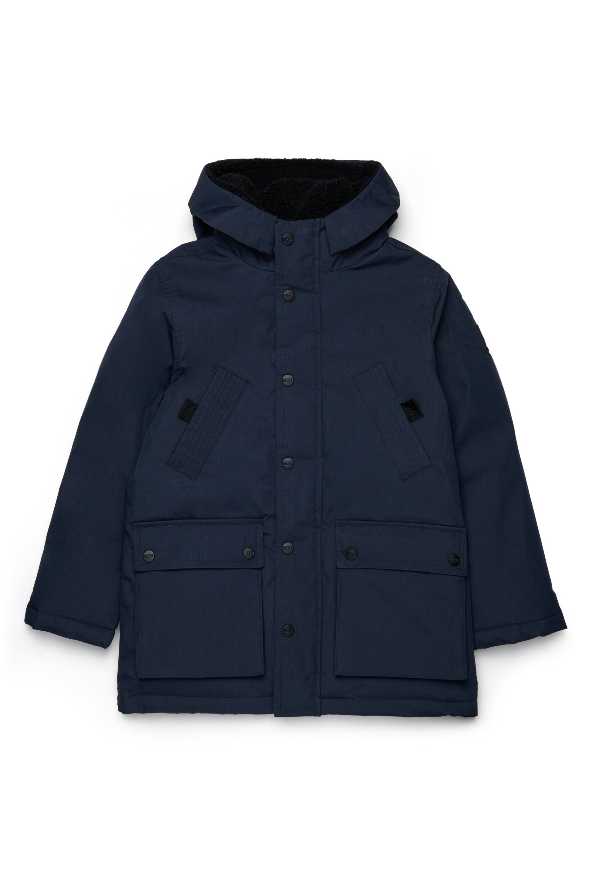 Long padded jacket with front pockets