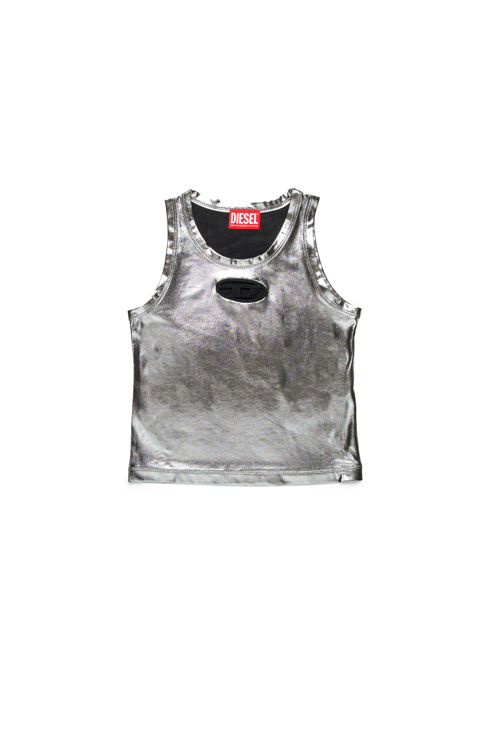 Sleeveless top with metallic finish