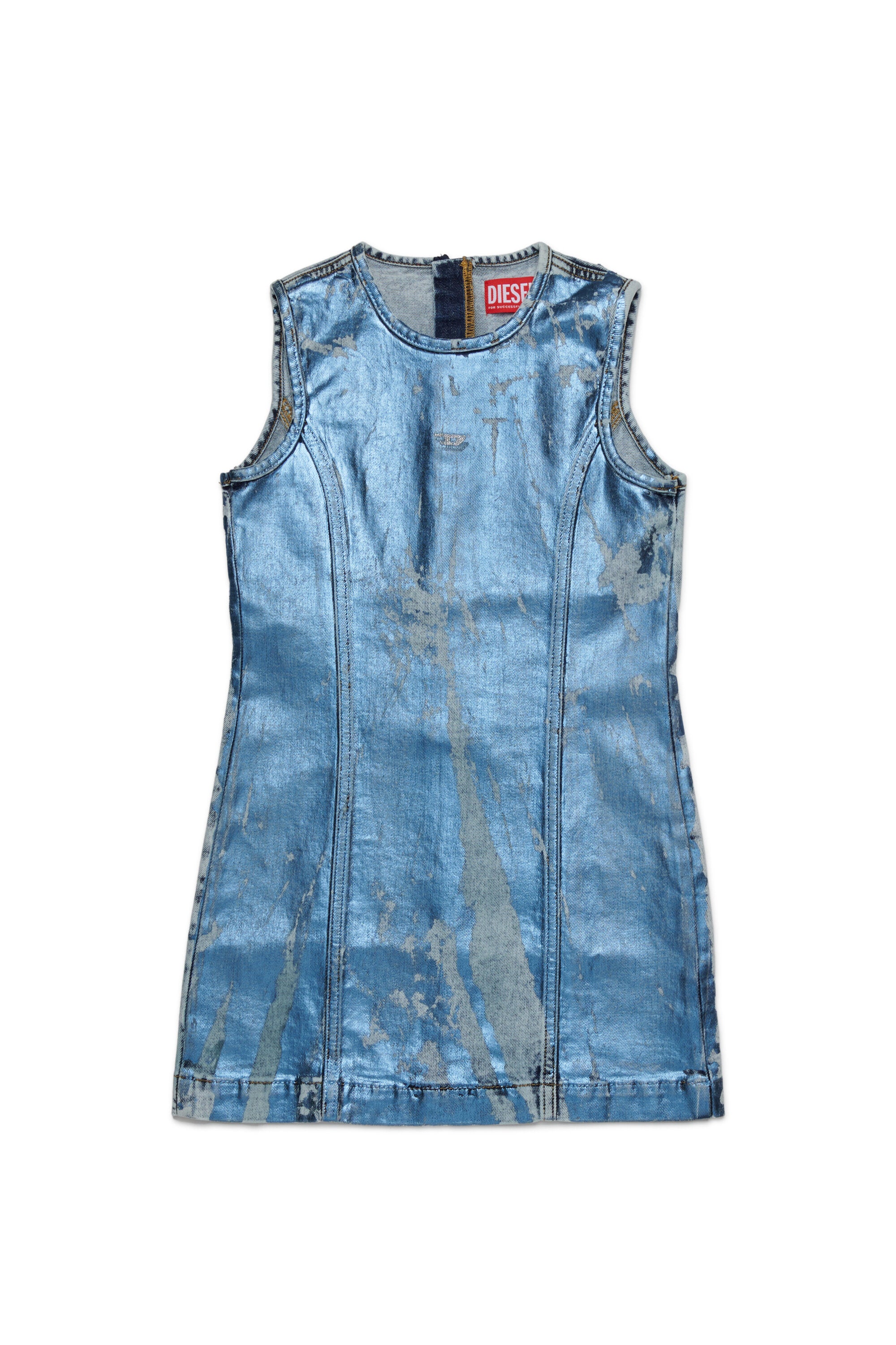 Denim sleeveless dress with mylar finishing