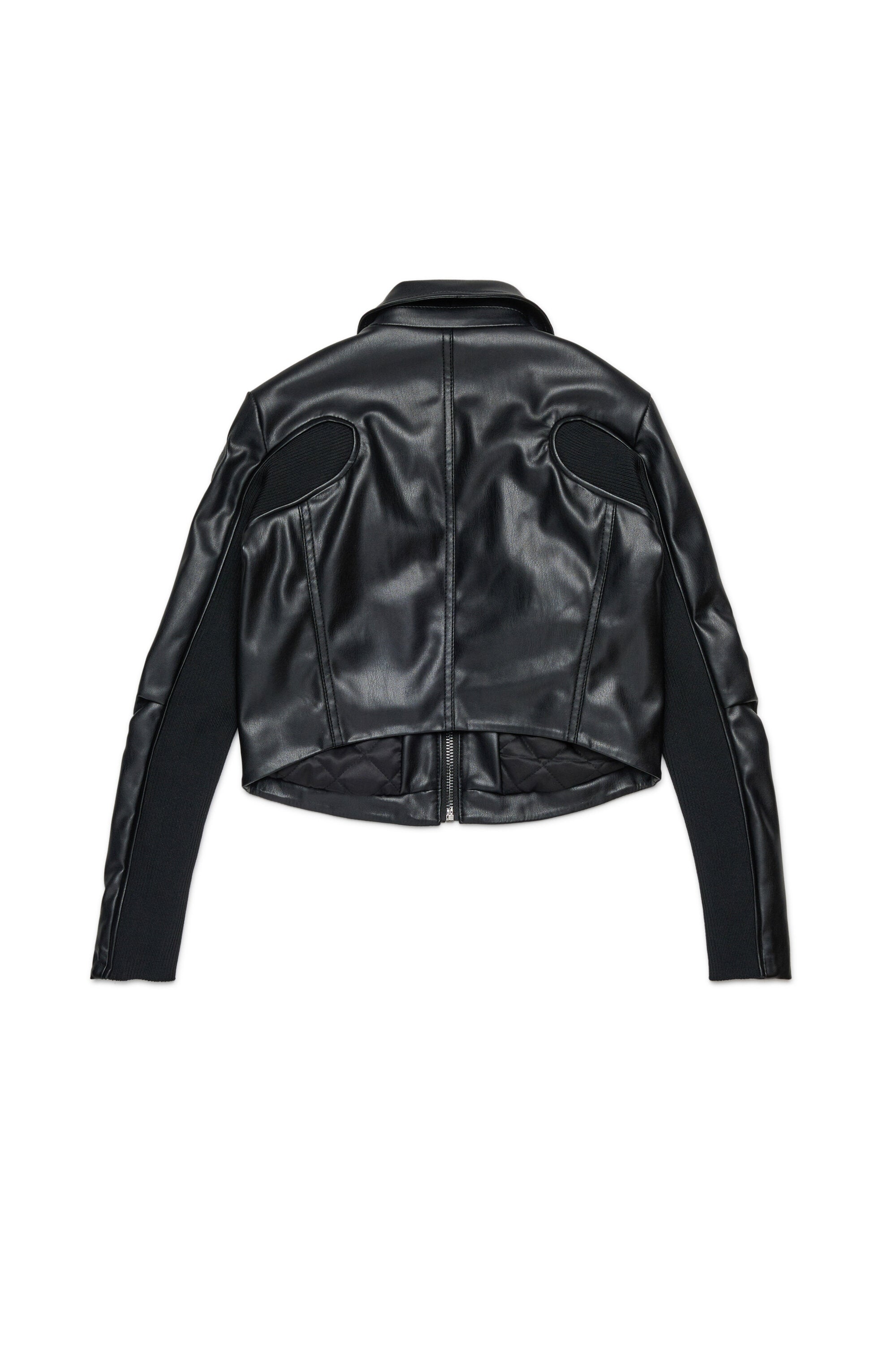 Coated fabric jacket with stretch inserts