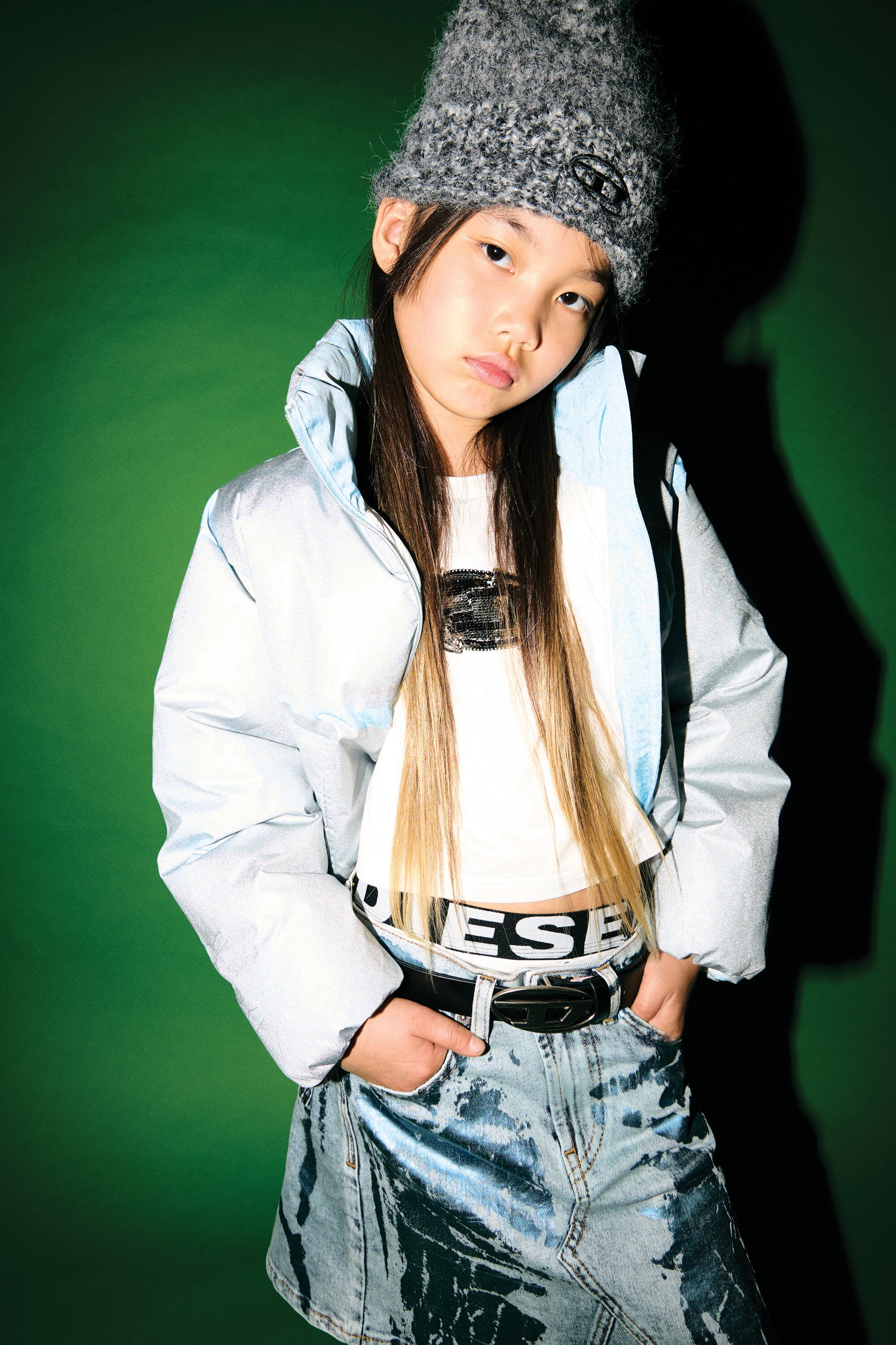 Mylar-effect short padded jacket