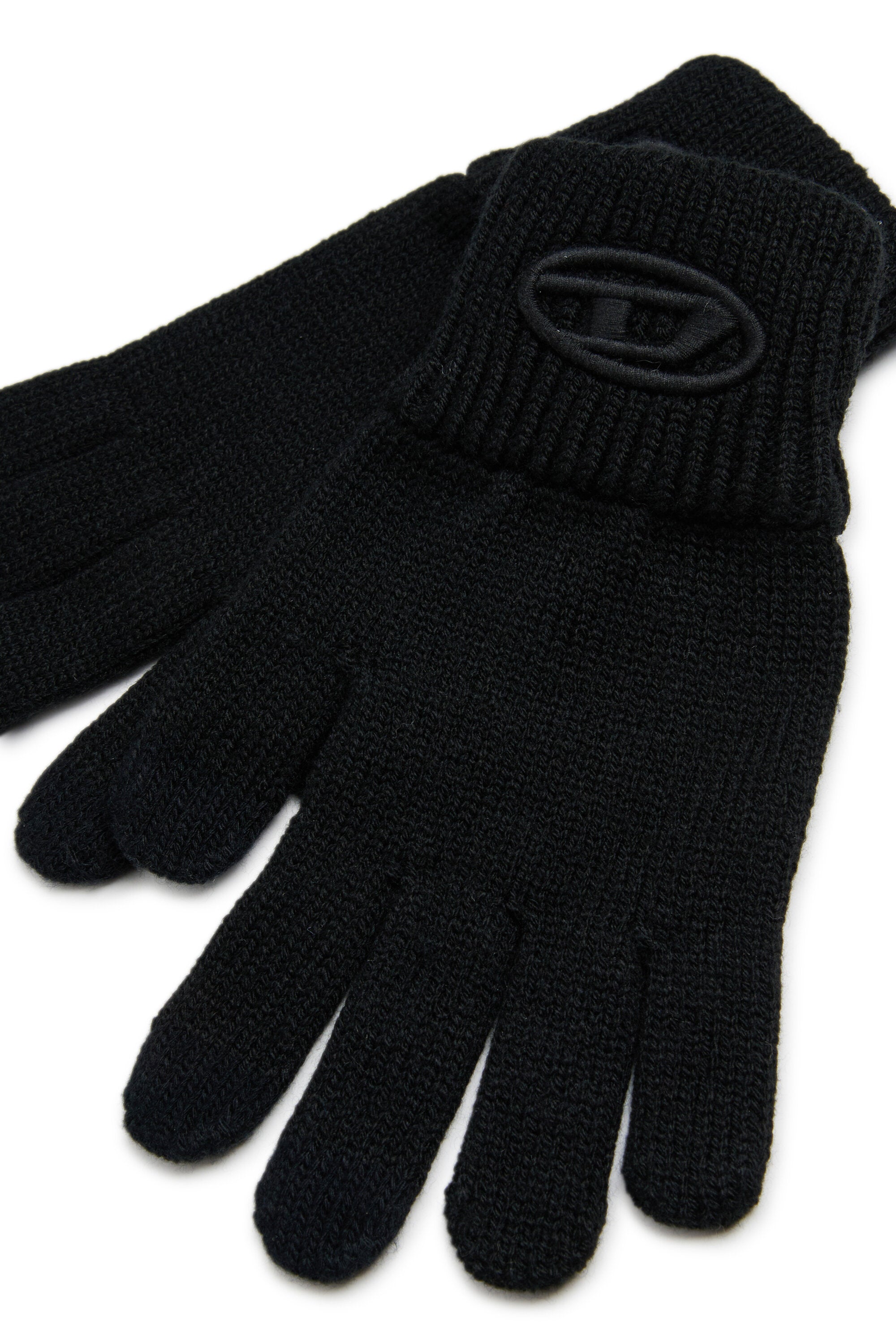 Branded wool-blend knit gloves