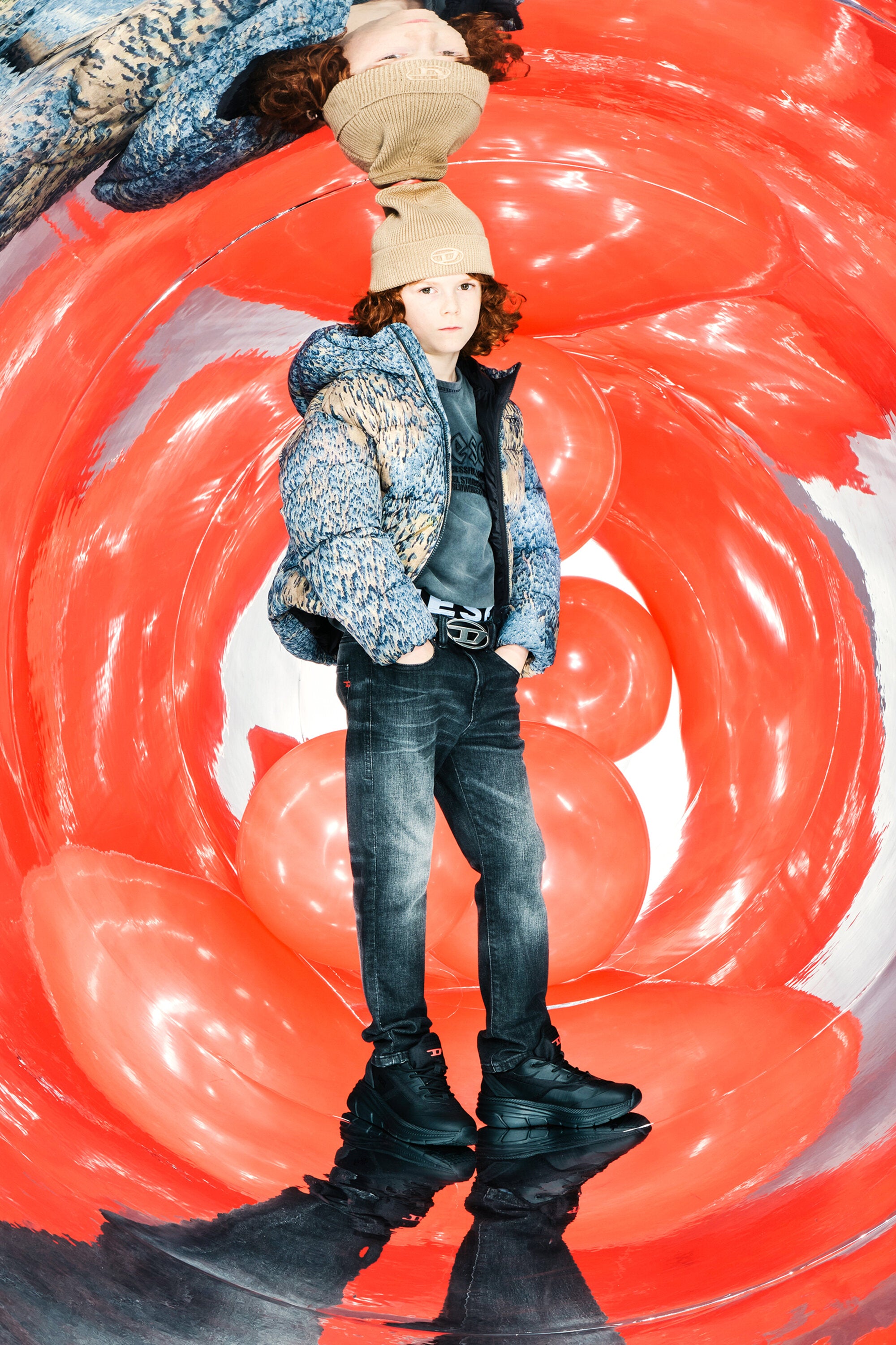 Acid Rain allover short padded jacket