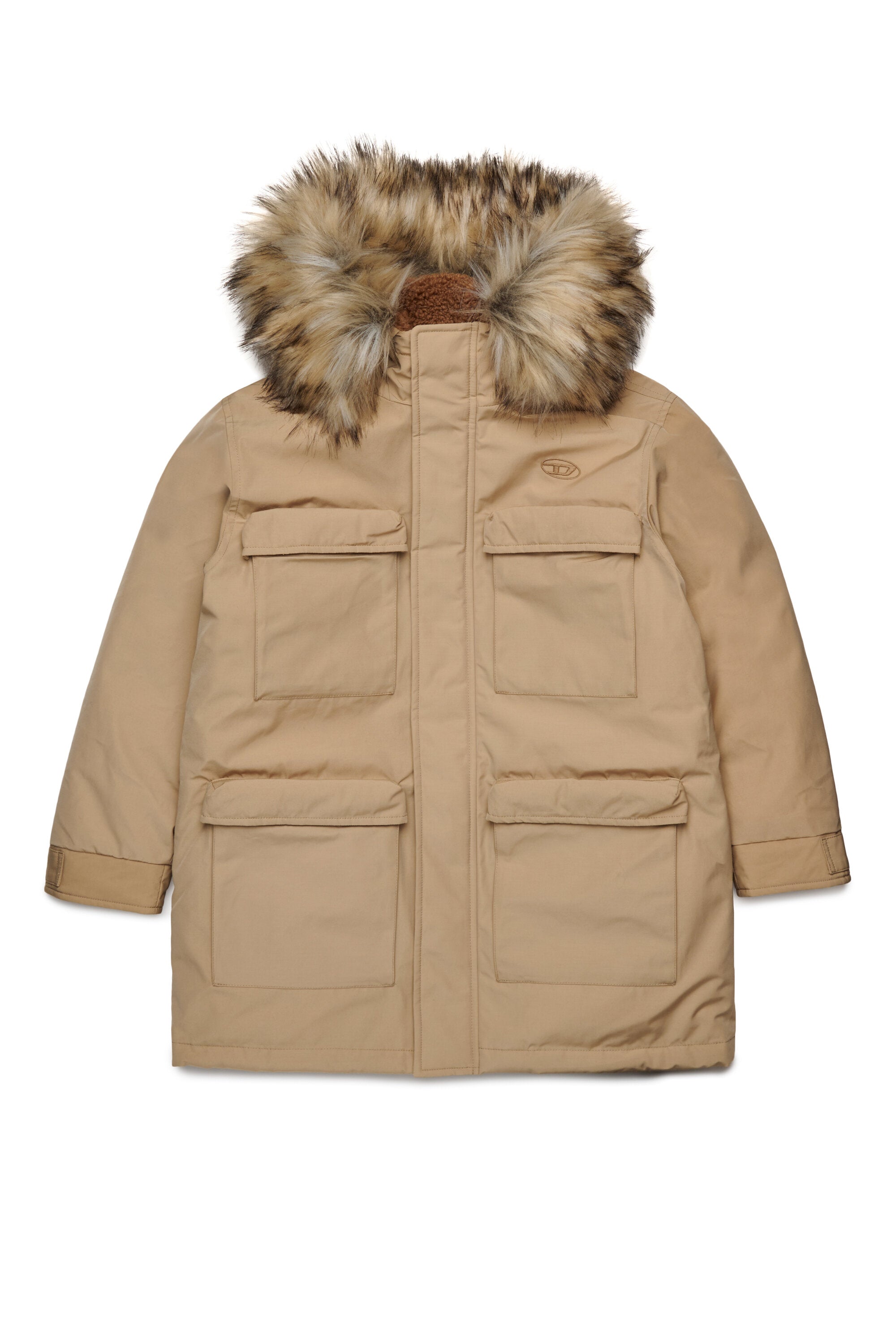 Shiny winter parka with teddy hood