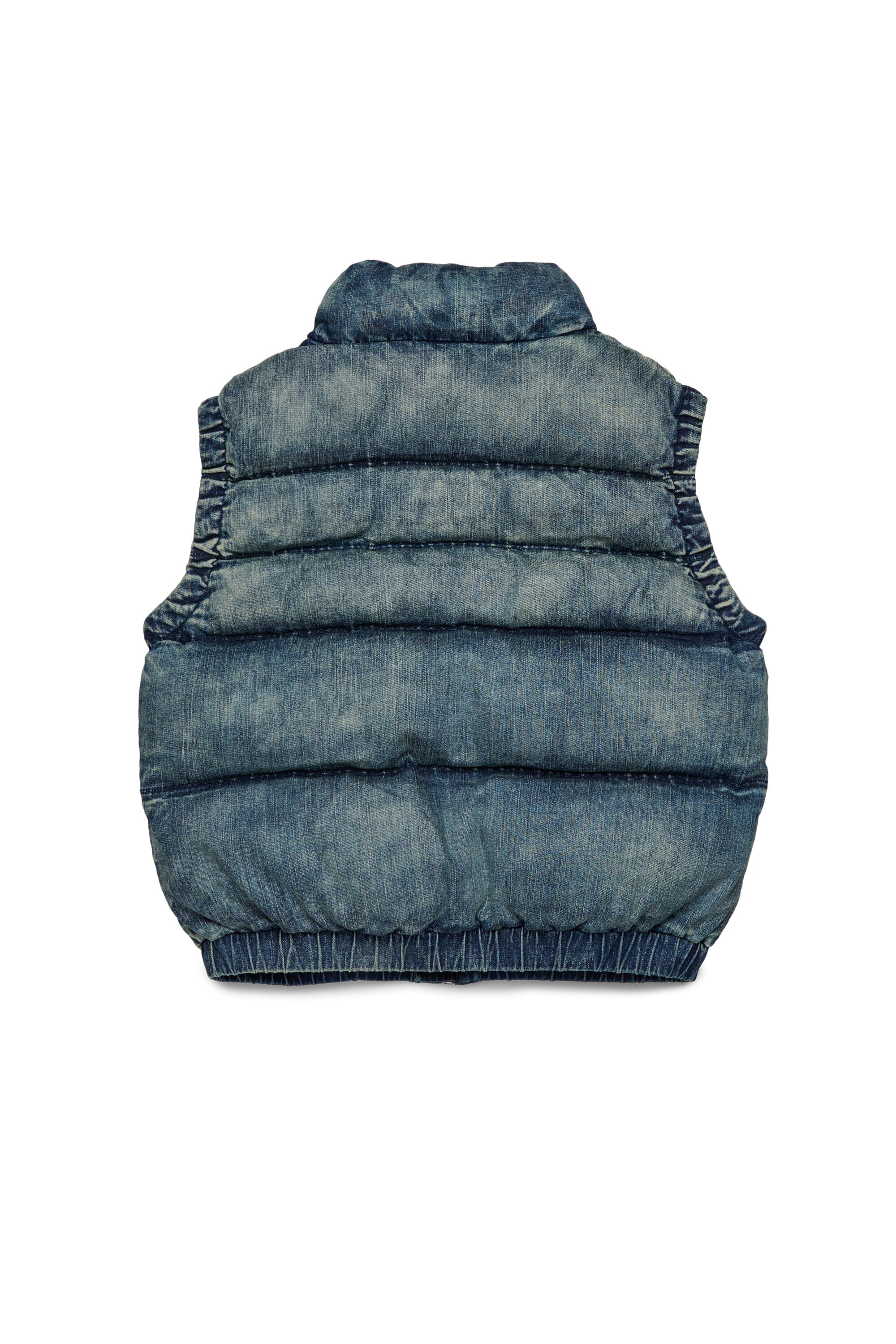 Short padded vest in dirty effect denim