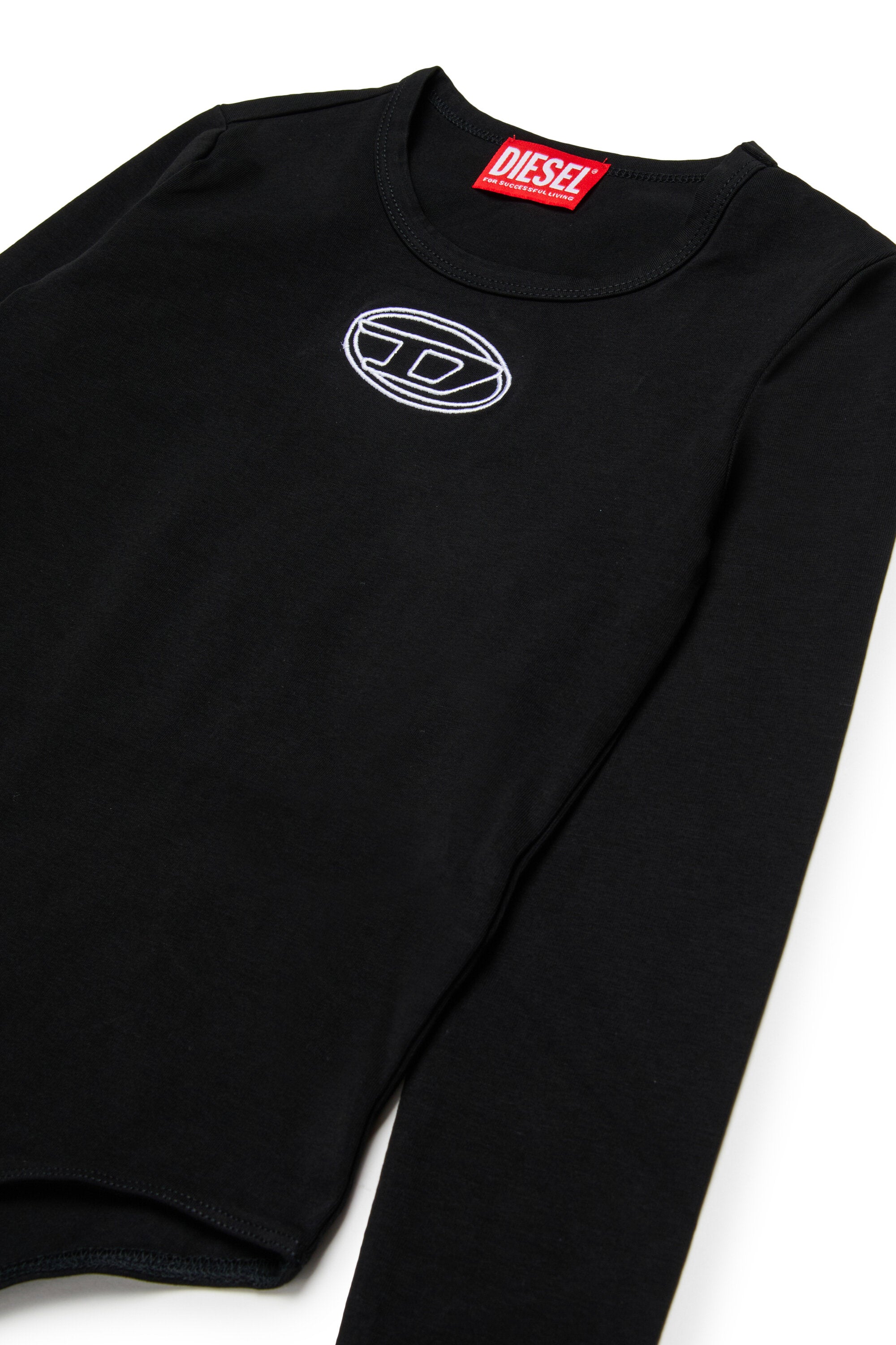 Stretch jersey bodysuit branded with Oval D logo