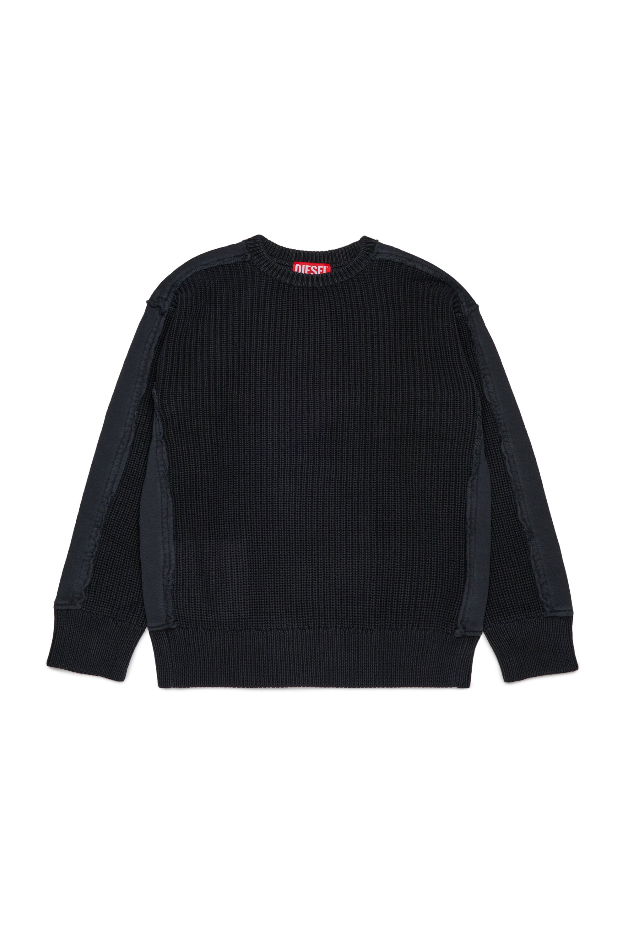 Sweater fleece and used-effect knit sweater