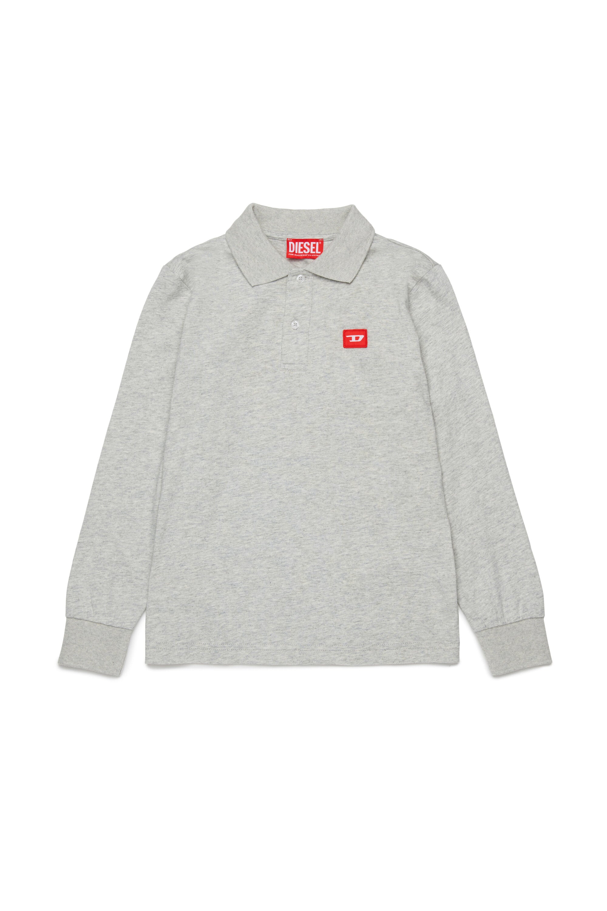 Jersey polo shirt with red D patch