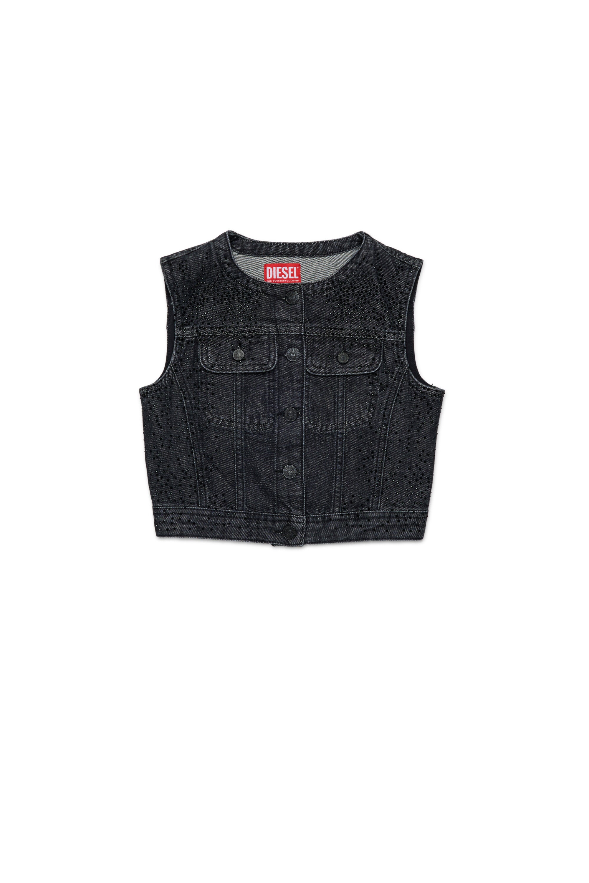 Black denim vest with hotfix