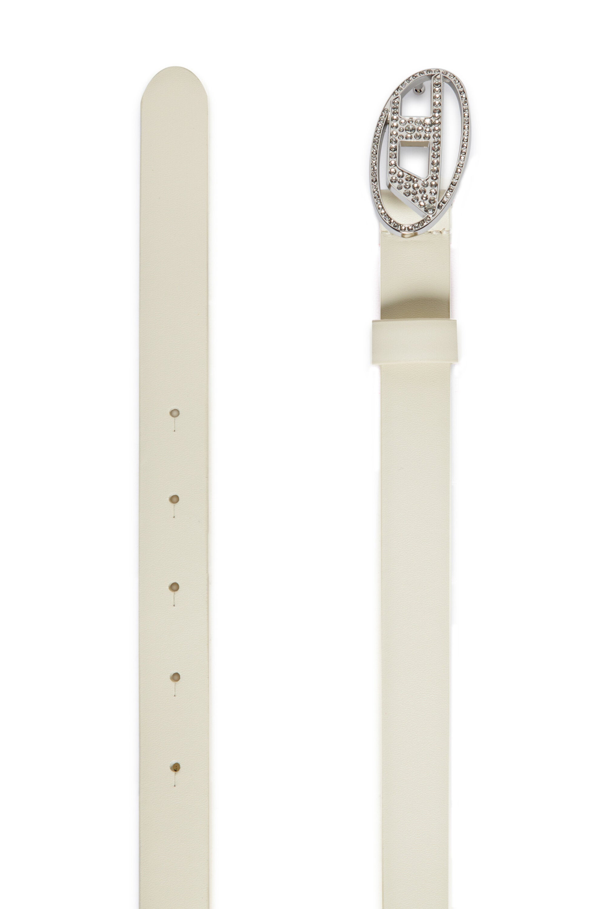 Oval D genuine leather belt with rhinestones