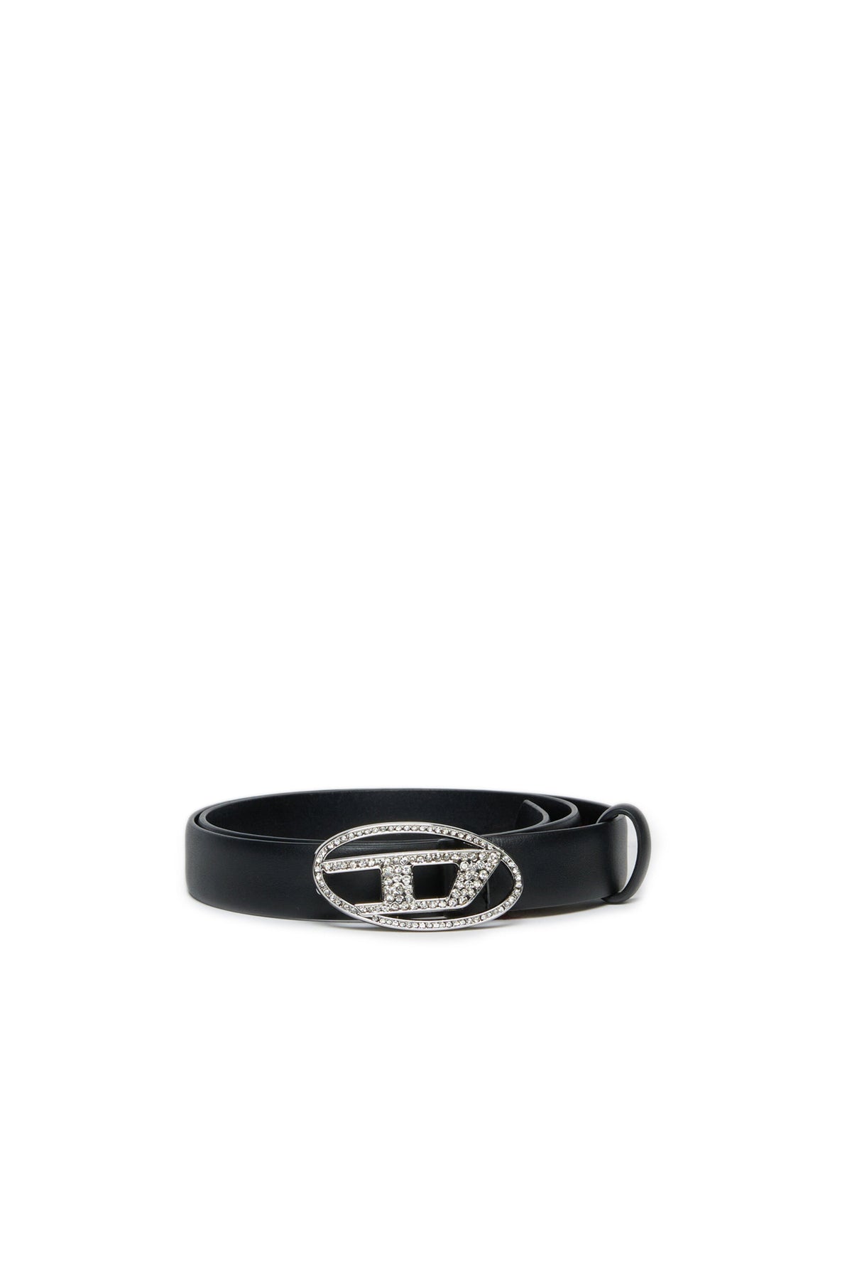 Oval D genuine leather belt with rhinestones
