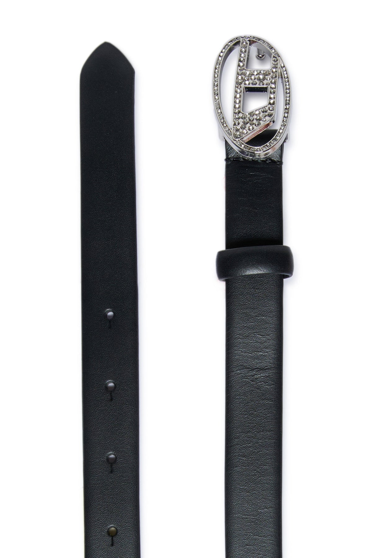 Oval D genuine leather belt with rhinestones