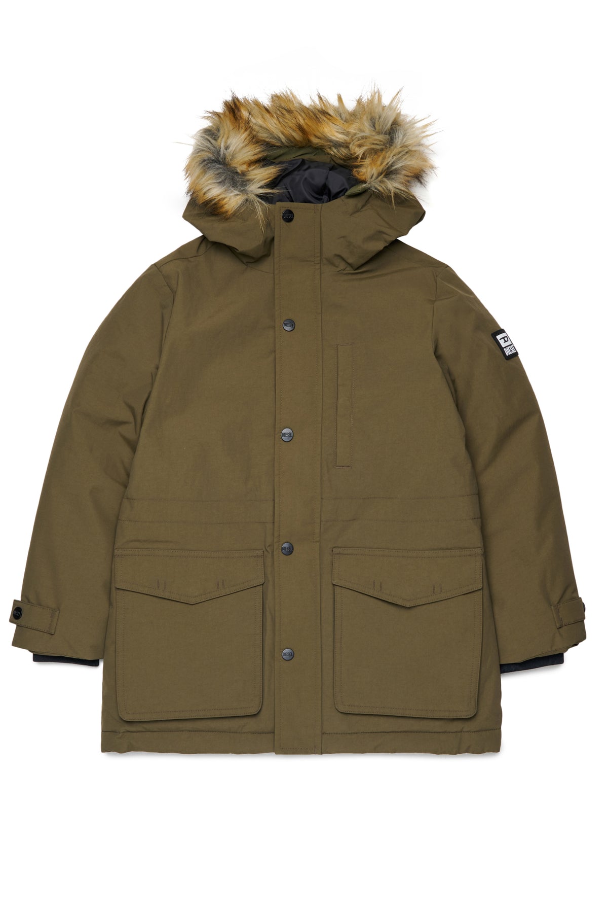 Padded jacket with faux fur hood