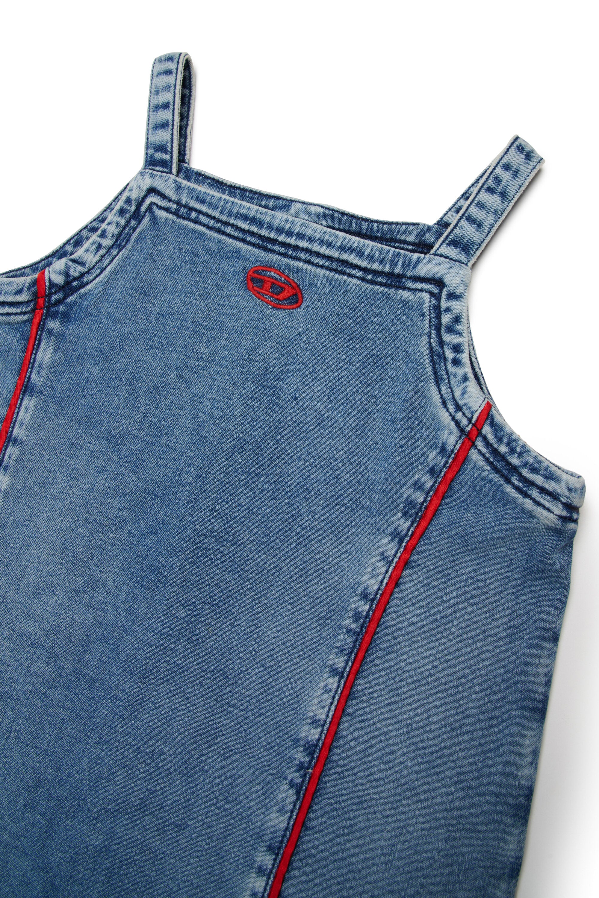 Short denim dress with logo