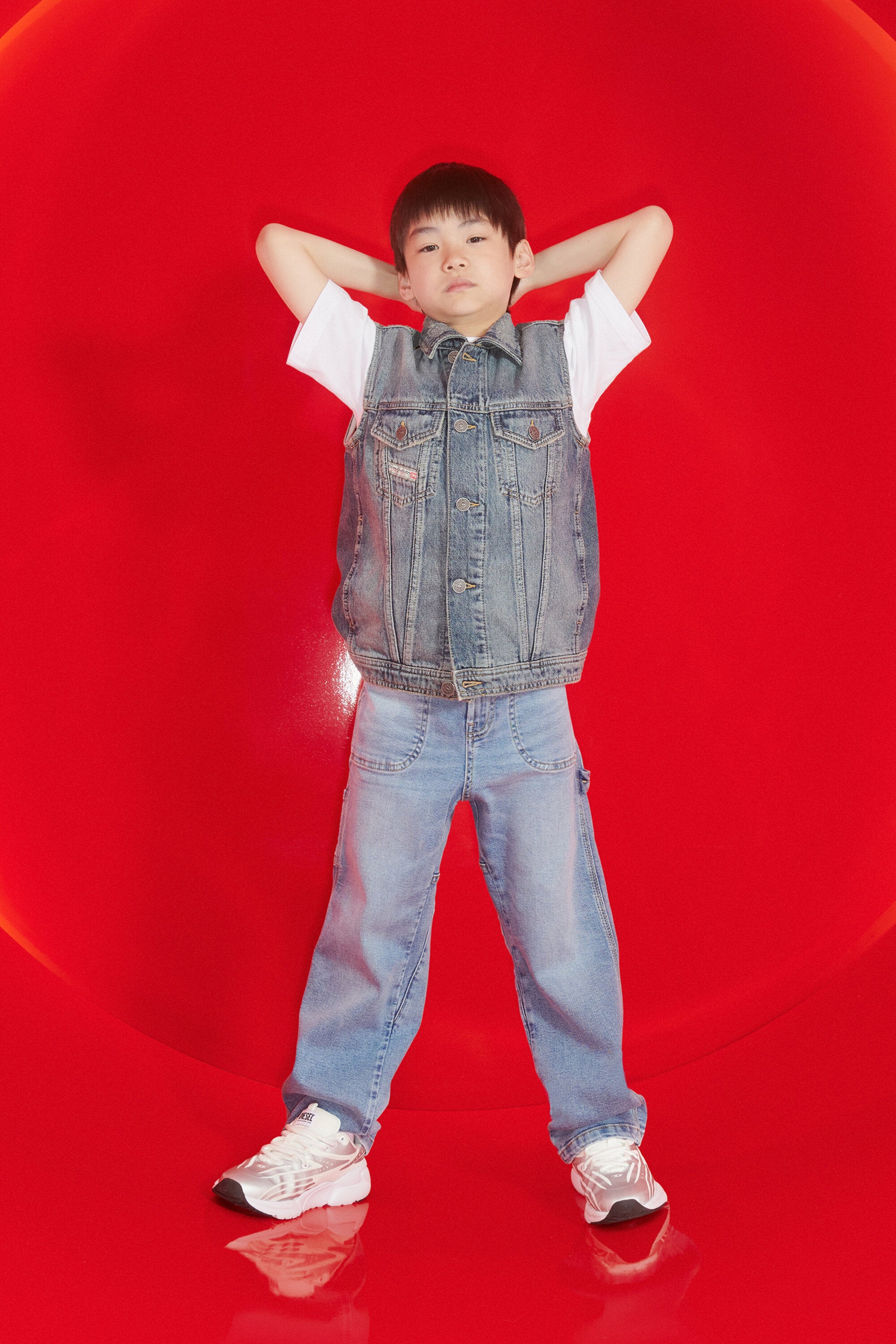 Denim vest with printed logo