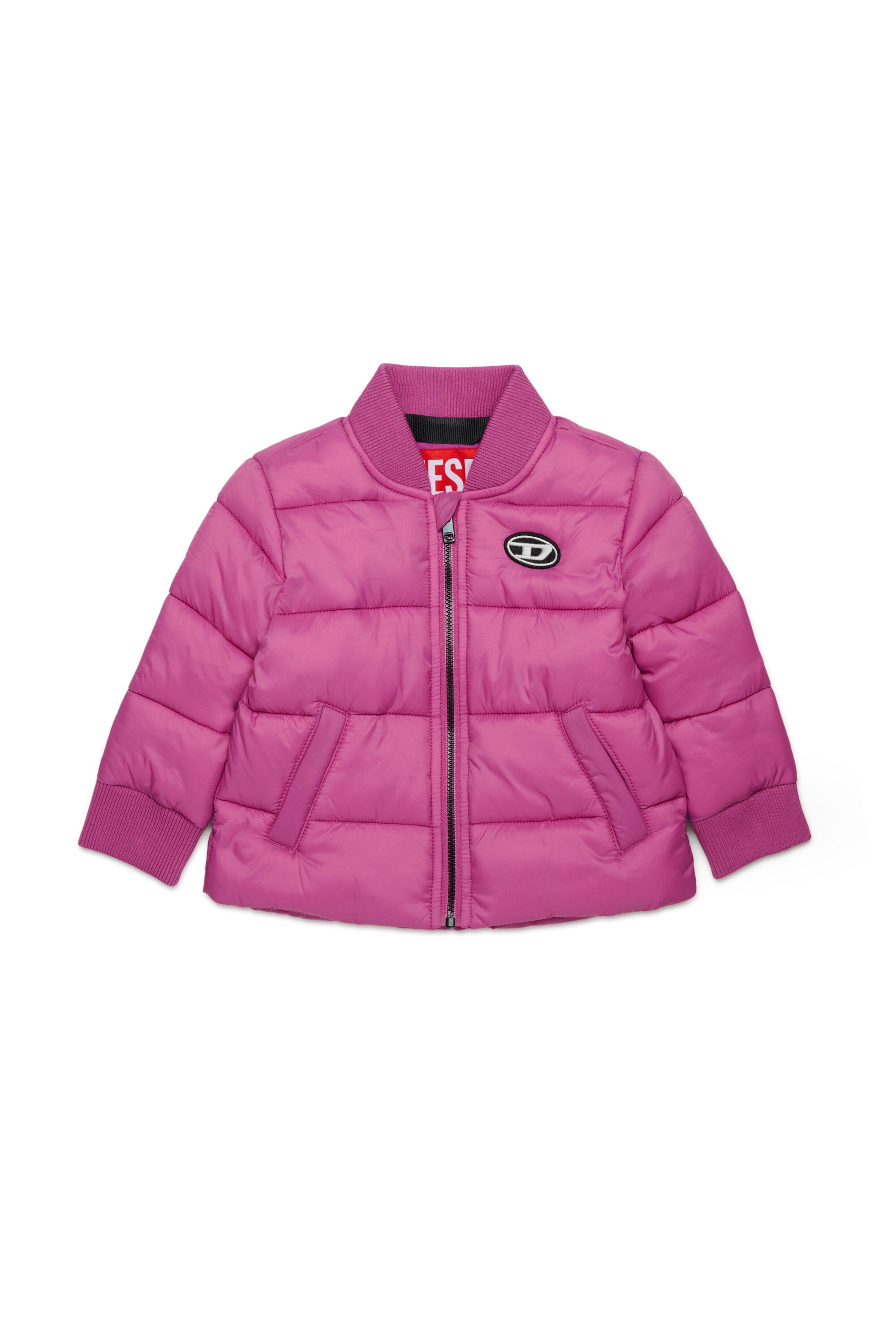 Short padded jacket with patch Oval D