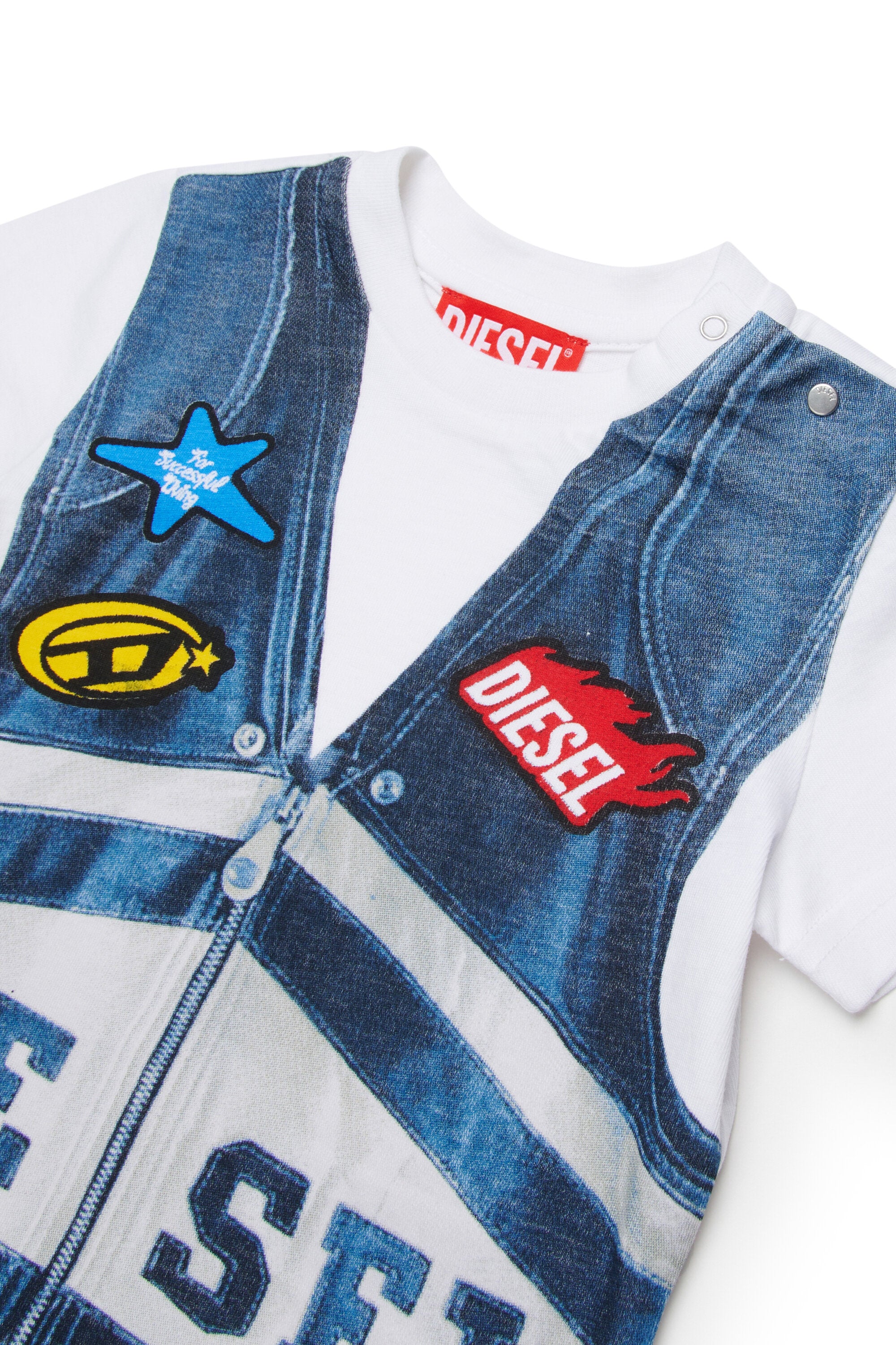 T-shirt with denim vest-effect print